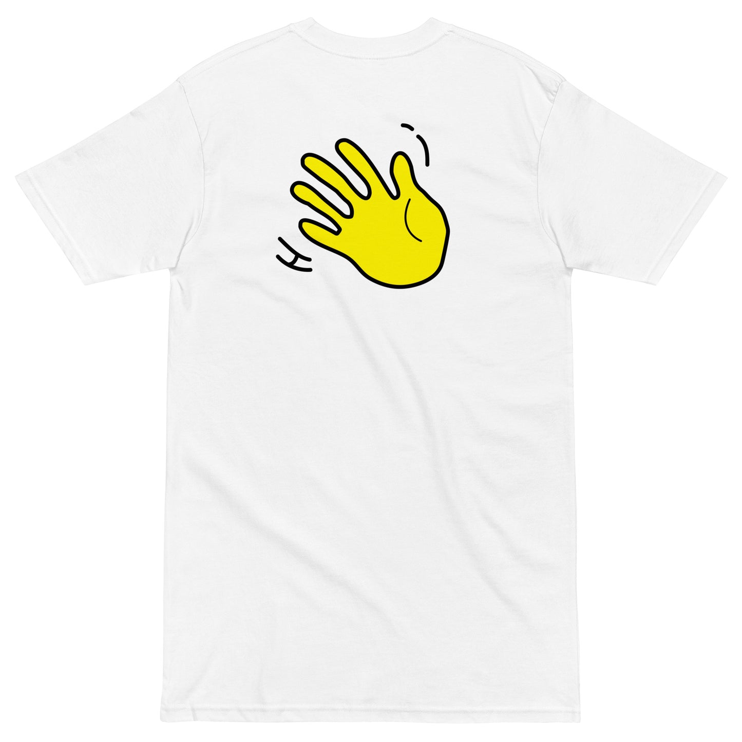 Hi Aweh South African Greeting t shirt in white back with Hi waving hand emoji