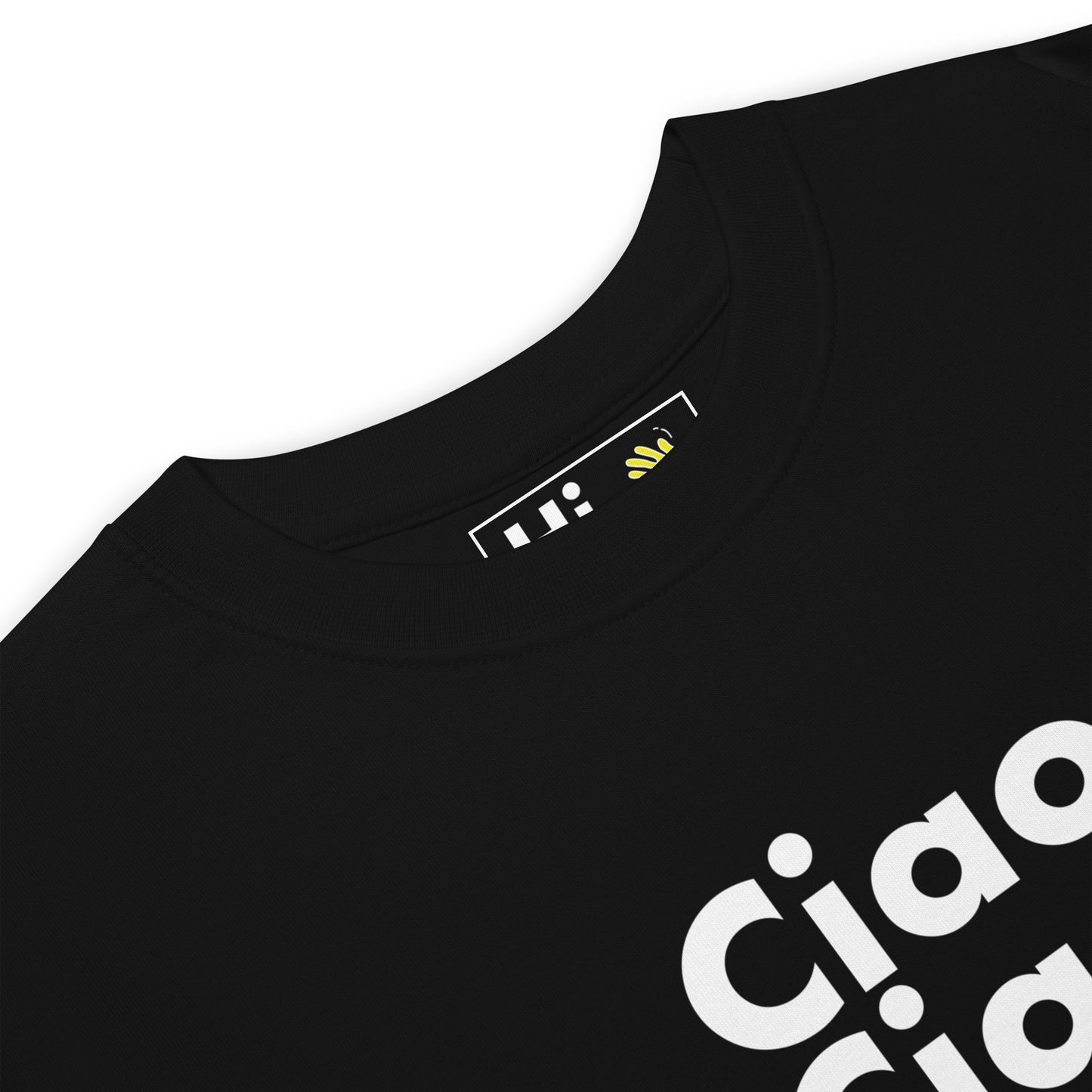 Hi Ciao Ciao Italian Greeting T shirt in black front