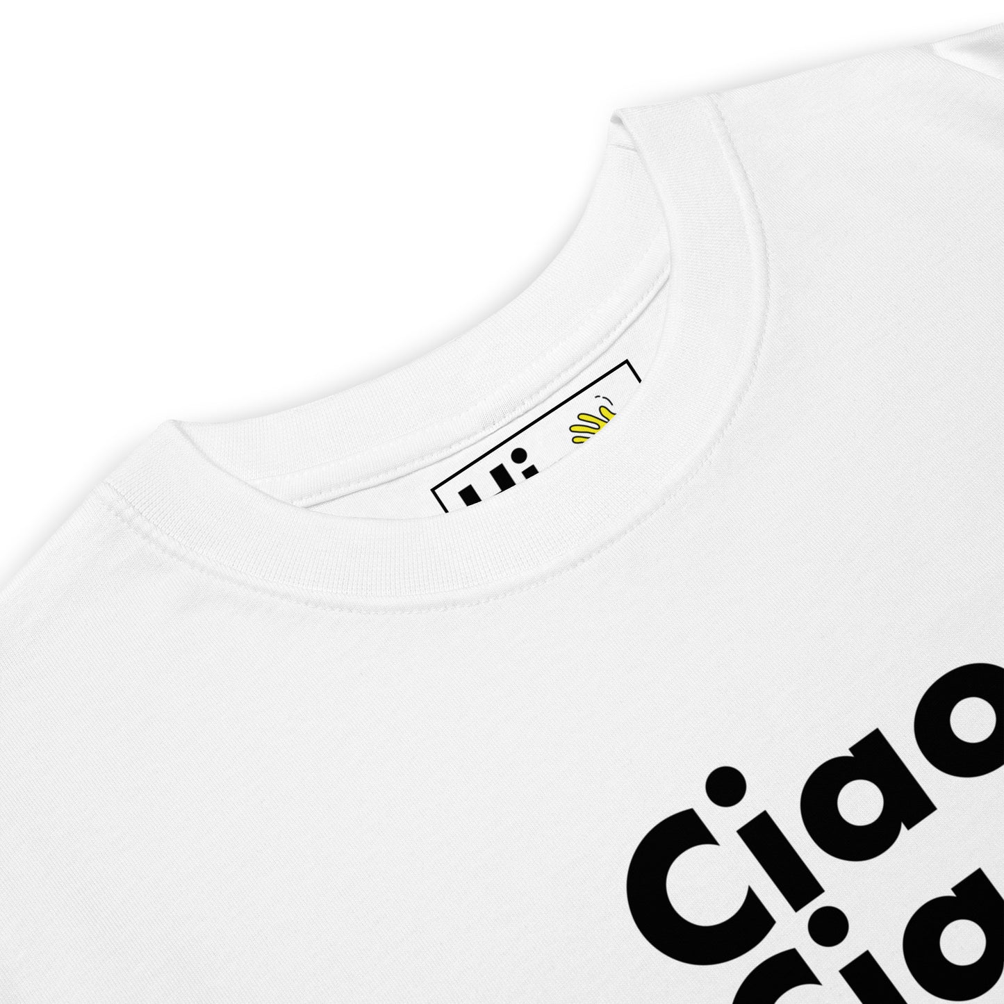 Hi Ciao Ciao Italian Greeting T shirt in white front