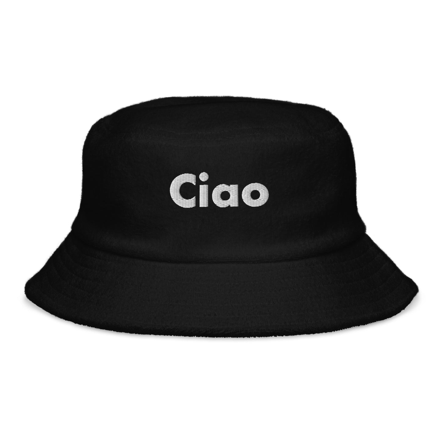 Hi Ciao Terry Towel Beach Bucket Hat in black