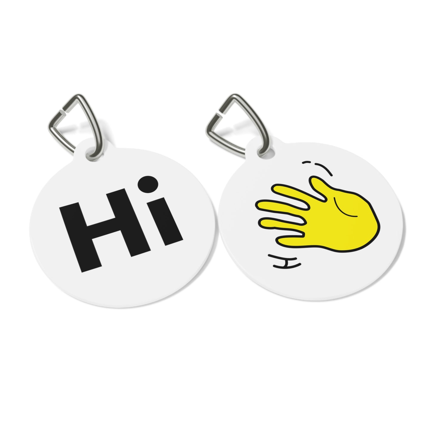Hi Dog Tag Collar Charm with Happy interactions wave emoji