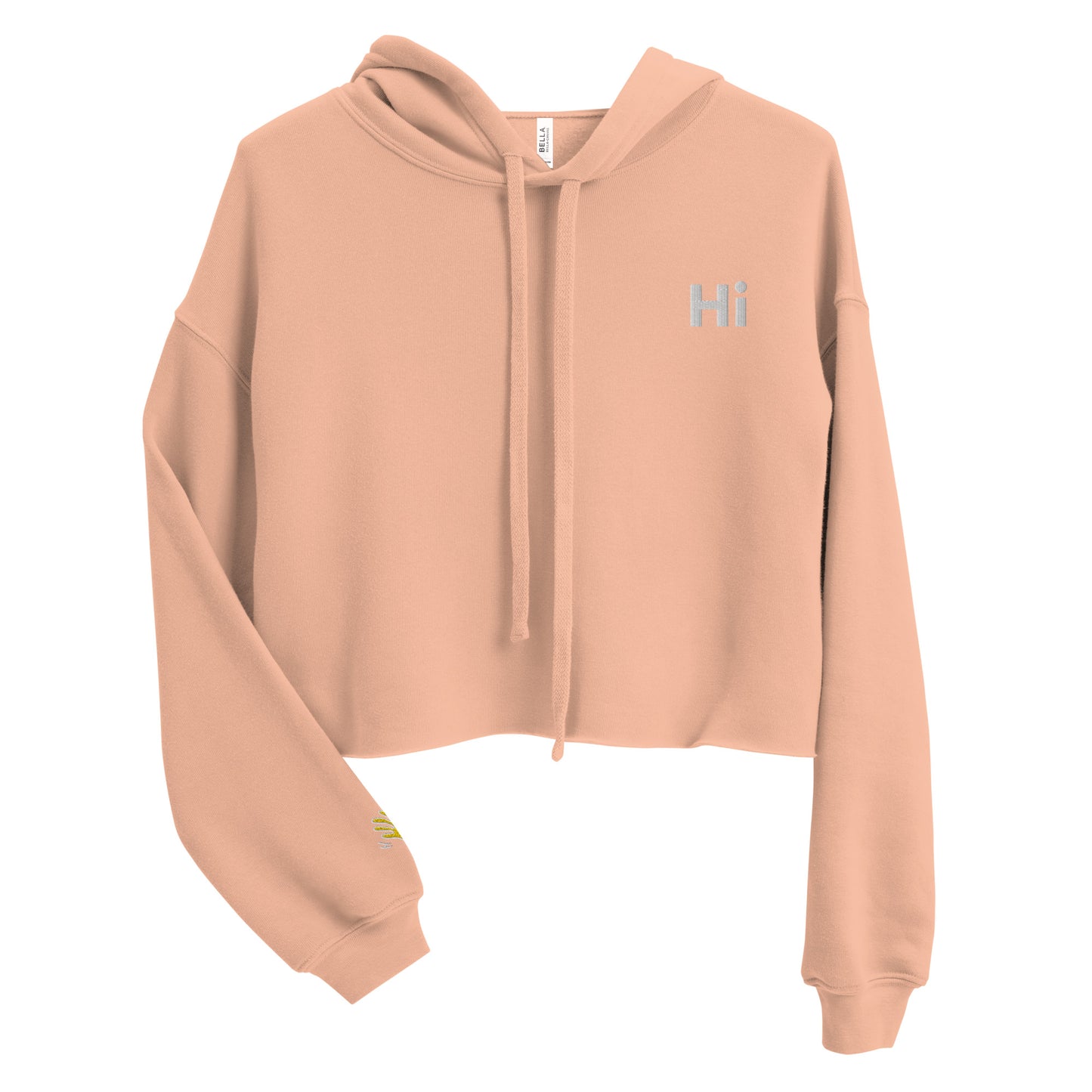 Hi π Embroidered Cropped Hoodie for women in Peach