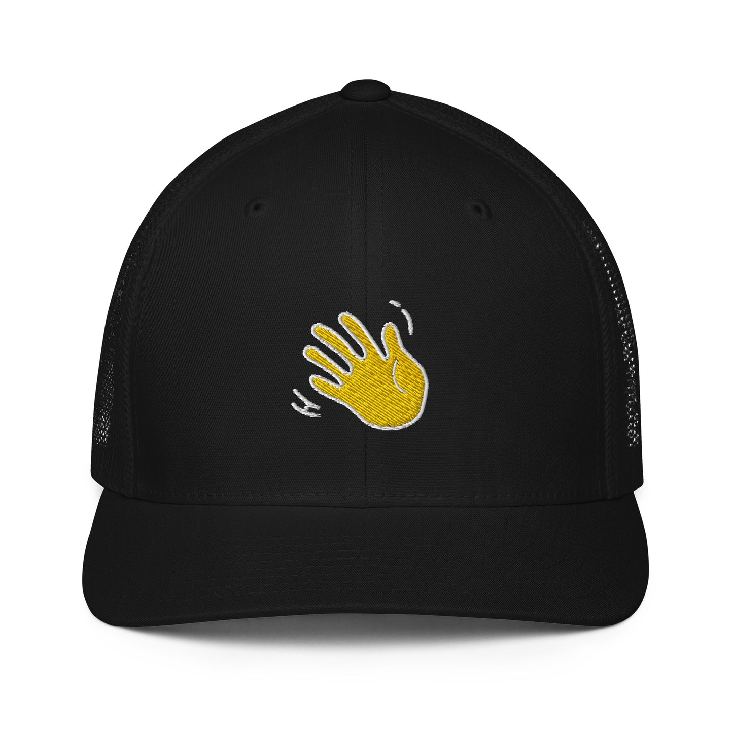 Hi 👋 Emoji Mesh Flexfit Hat in black by Hi Happy interactions