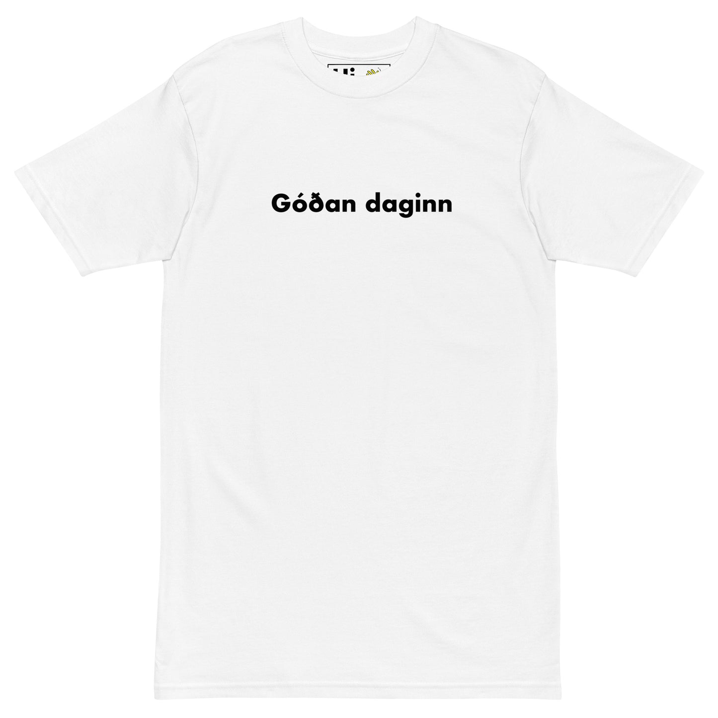 Hi Góðan daginn Icelandic Good Day Greeting t shirt in white