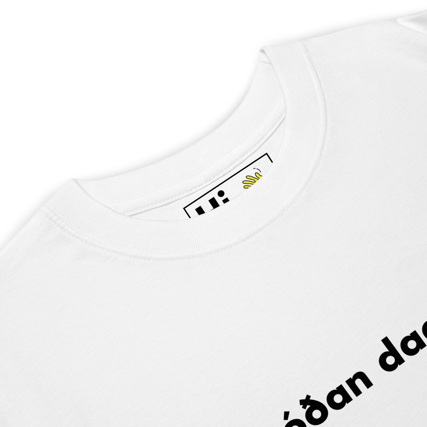 Hi Góðan daginn Icelandic Good Day Greeting t shirt in white front