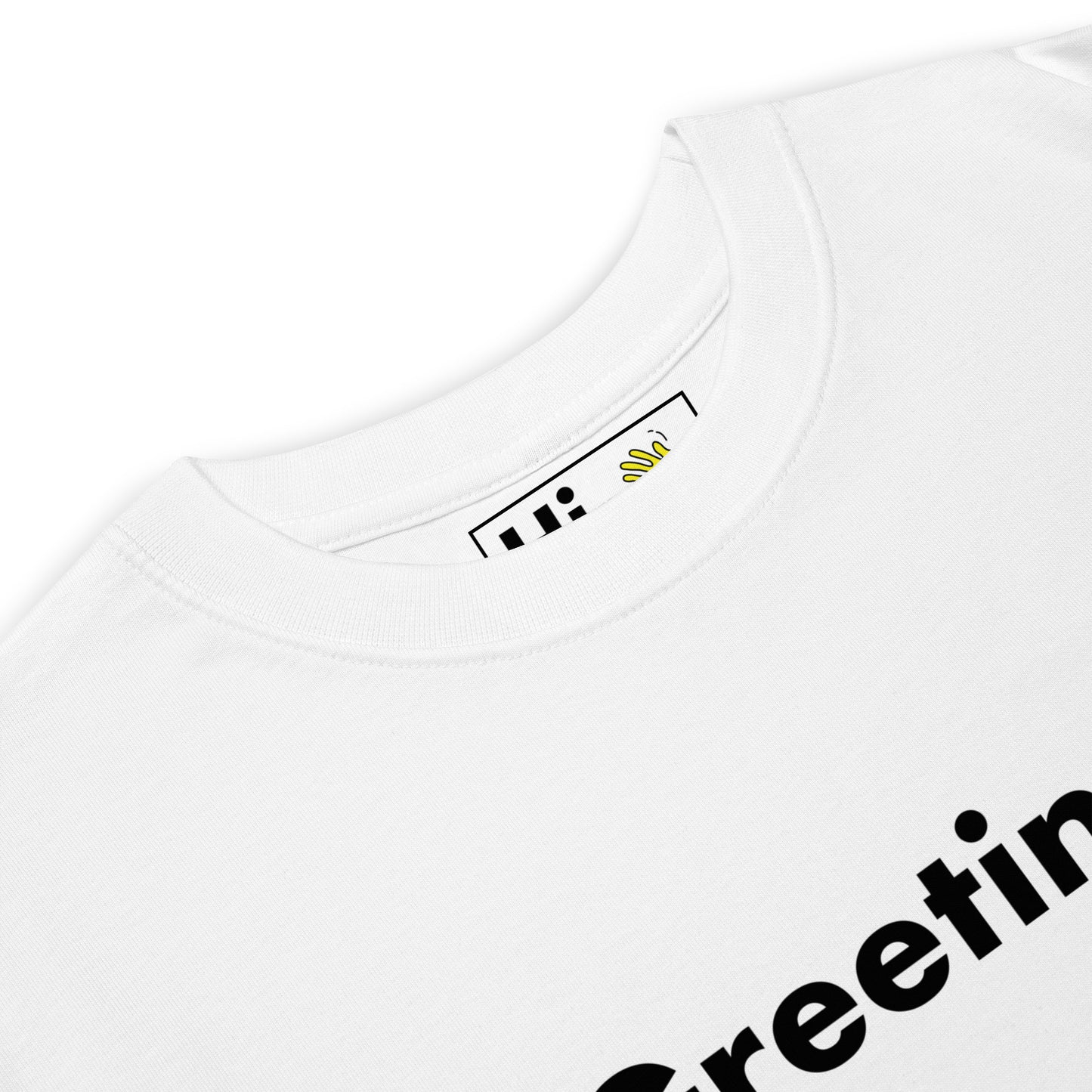 Hi Greetings Greet T Shirt in white front detail