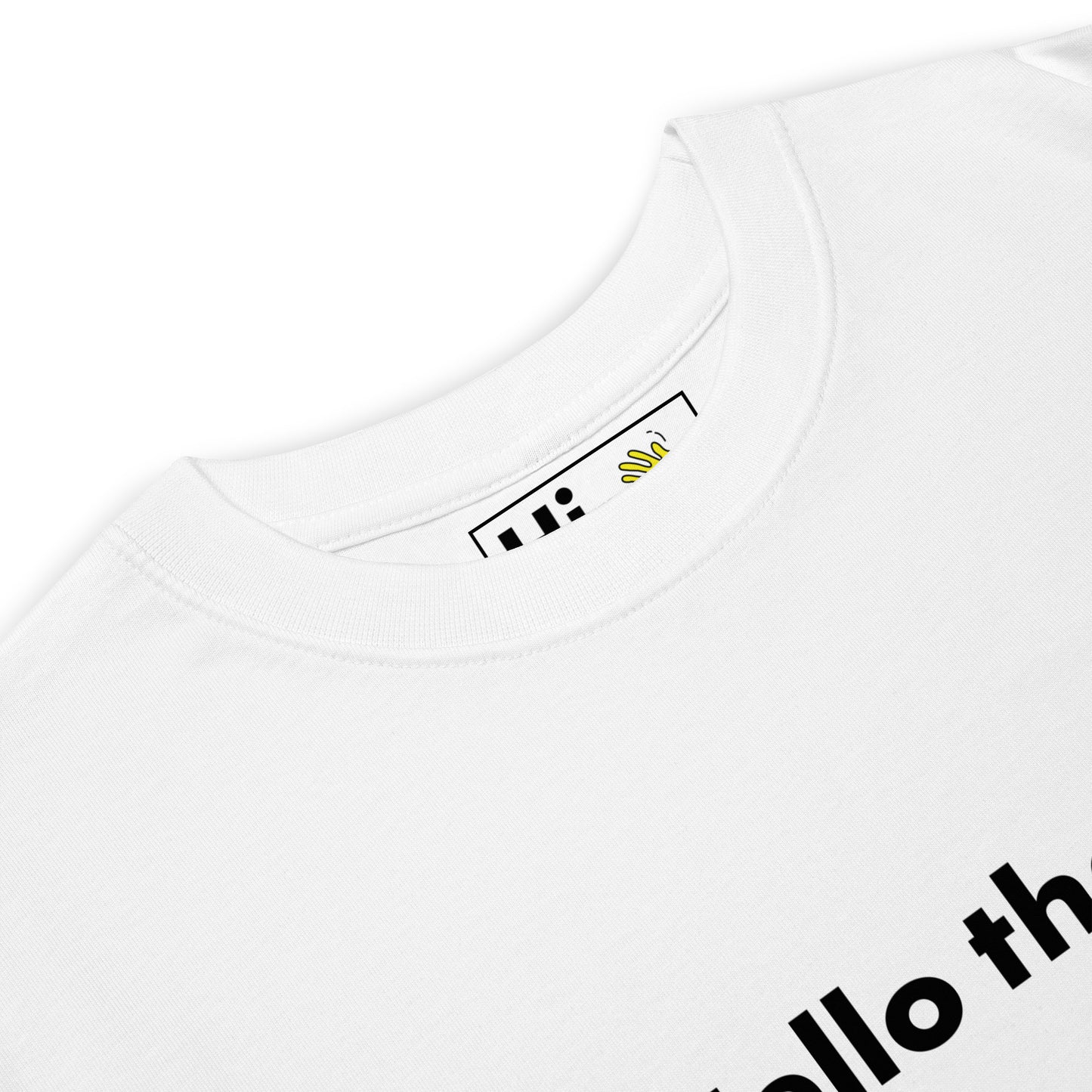 Hi Hello there friendly greeting t shirt in white front detail