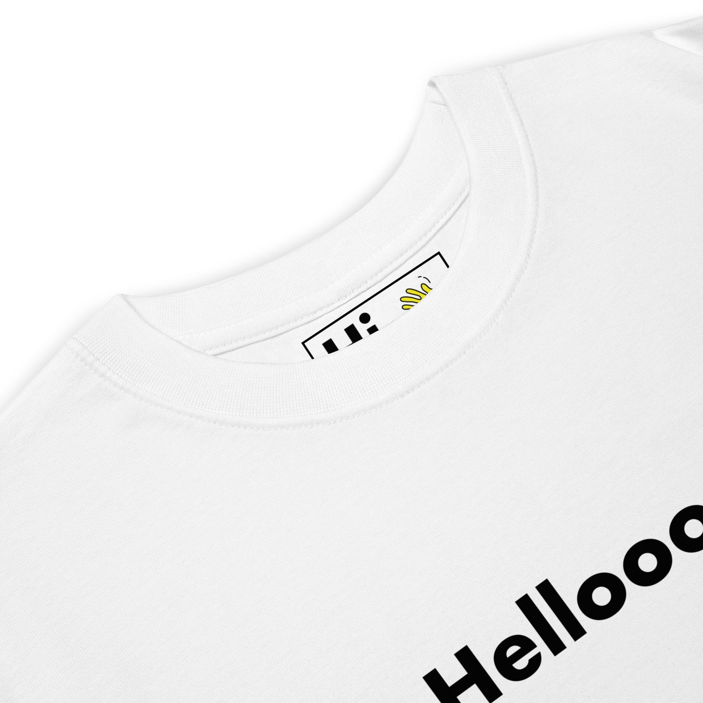Hi Helloooo Greet Tee in white front detail