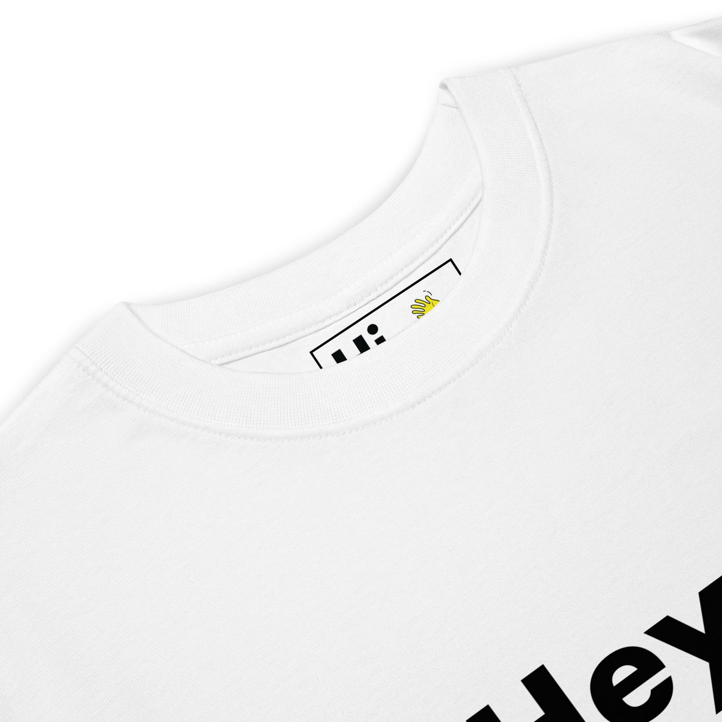 Hi Heyo Fun Friendly Greeting T Shirt in white front detail