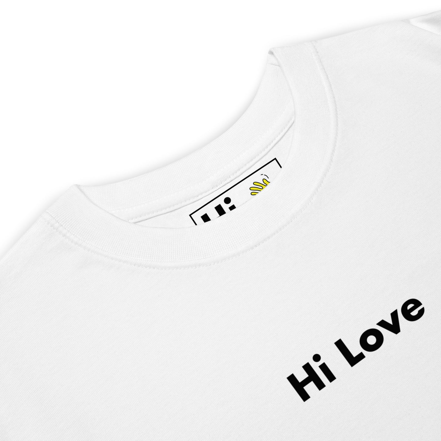 Hi Hi Love Greet Tee in white front detail
