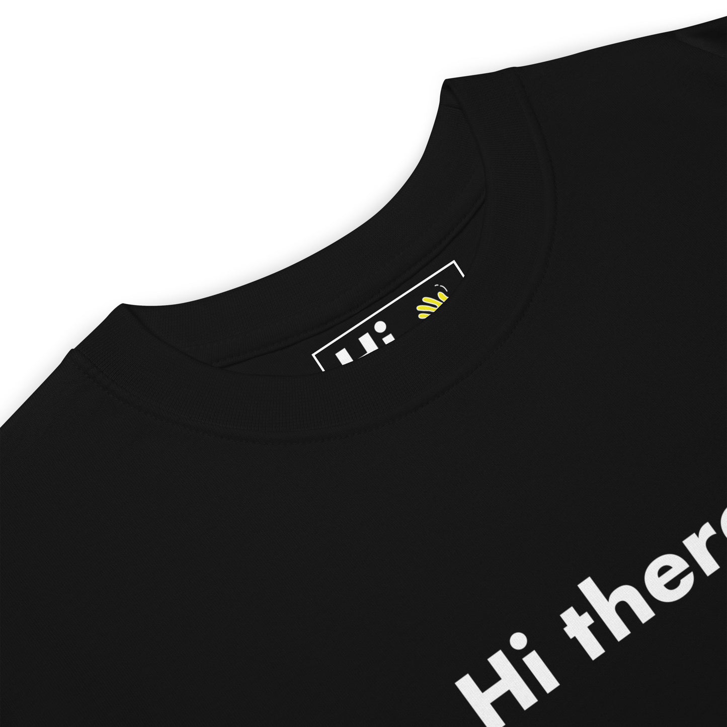 Hi Hi there Classic Greet T Shirt in black front detail