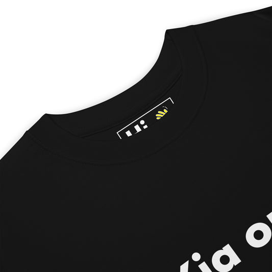 Hi Kia Ora Maori Greeting T Shirt in black front detail