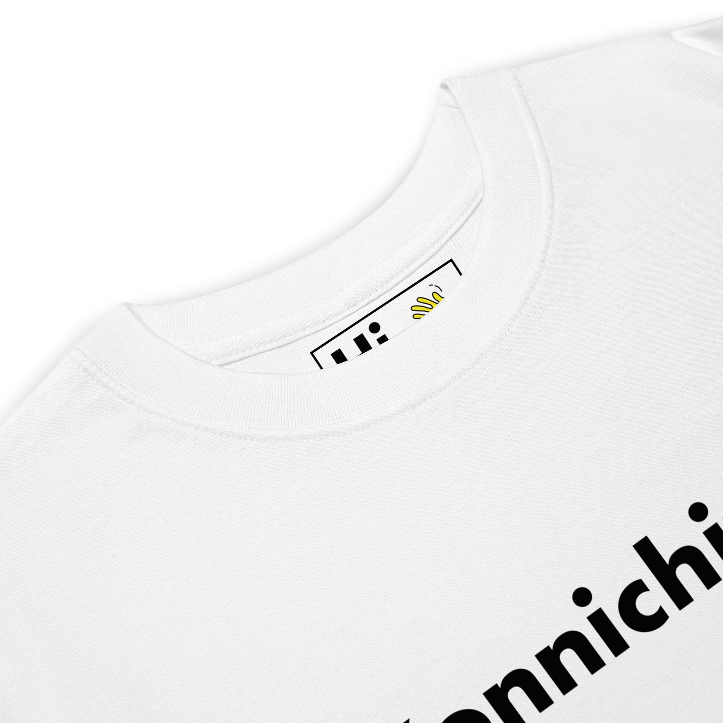 Hi Konnichiwa Japanese Greeting T shirt in white front detail