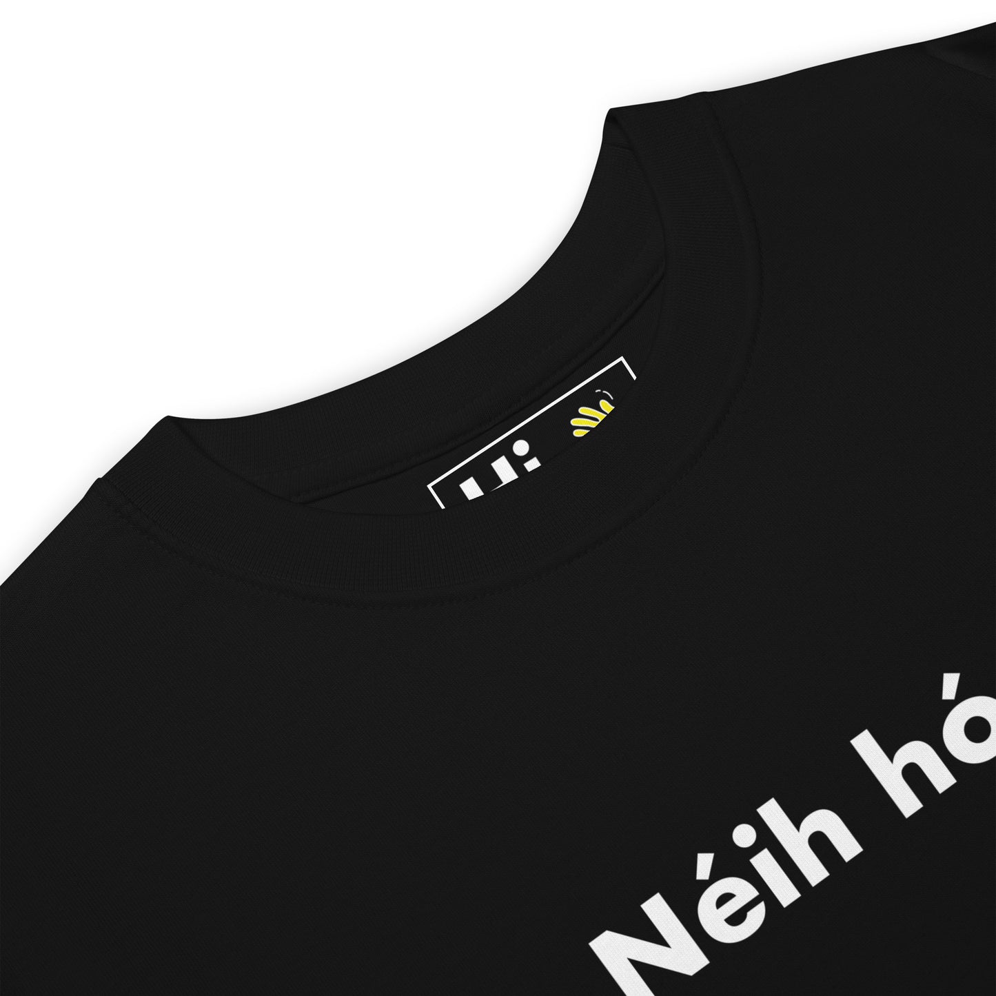 Hi Neih Hou Cantonese Greet Tee in black front detail