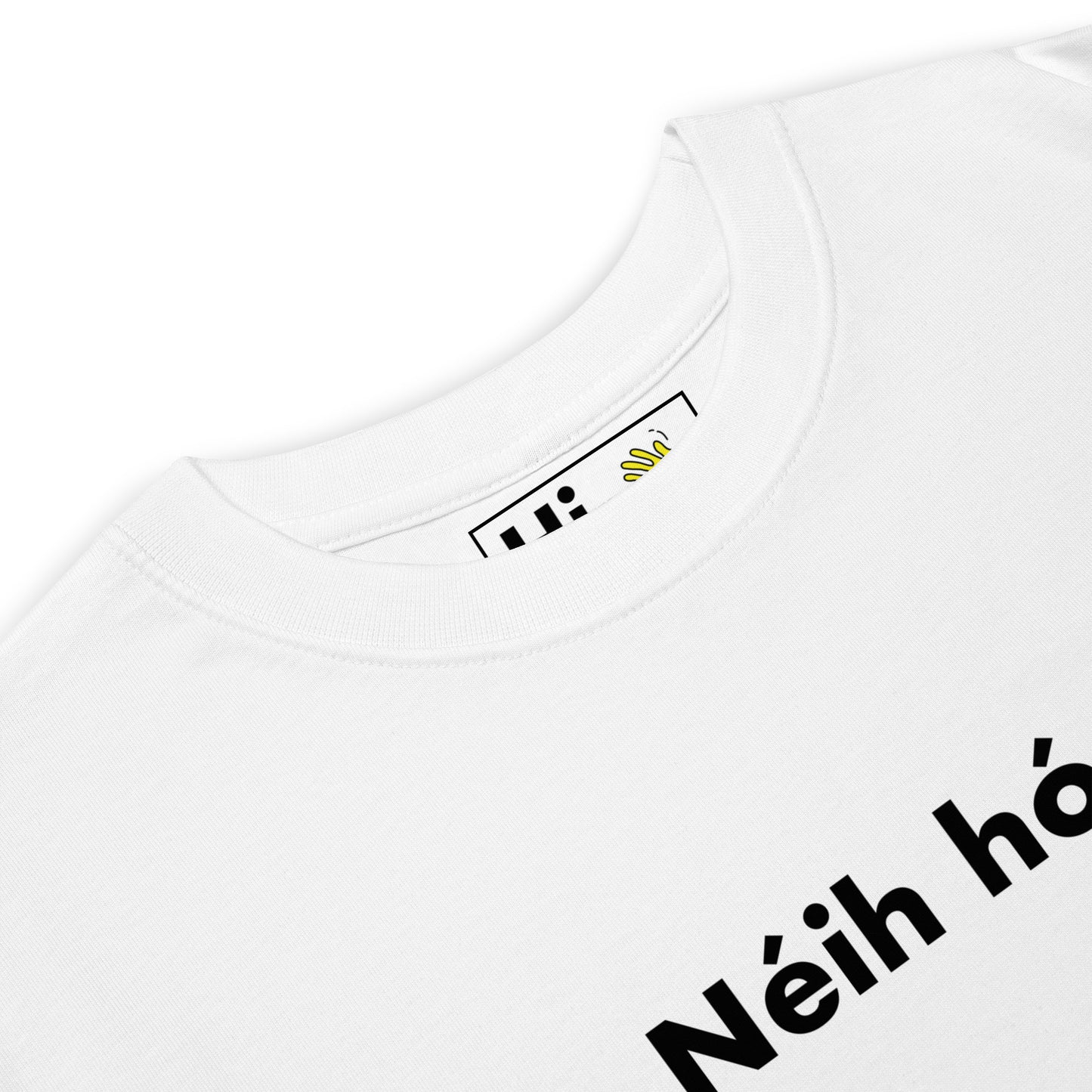 Hi Neih Hou Cantonese Greet Tee in white front detail