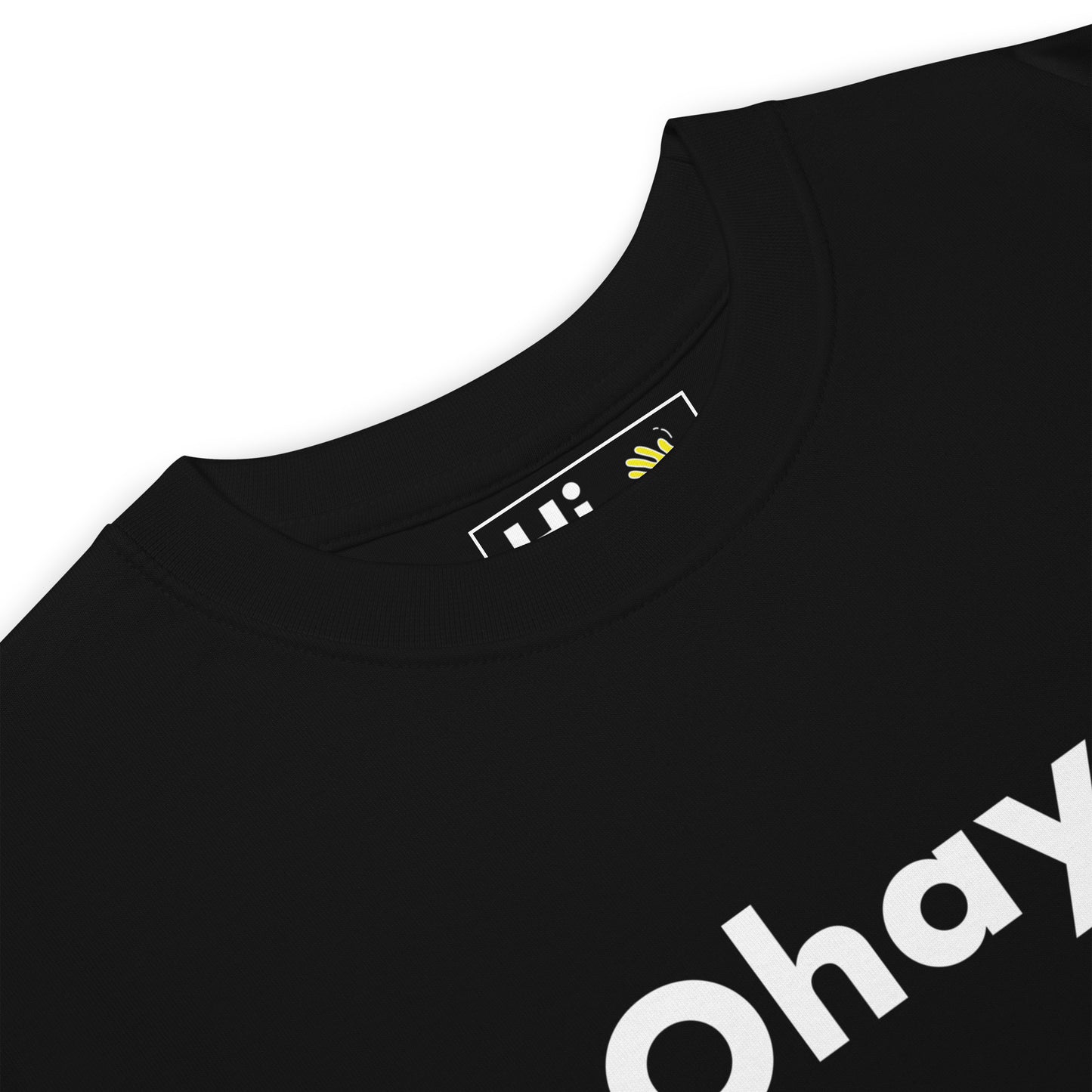 Hi Ohayo Japanese Greeting Good Morning T shirt in black front detail