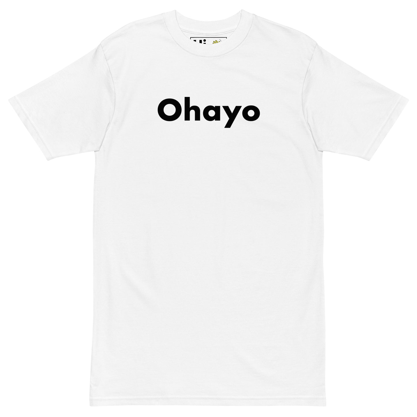 Hi Ohayo Japanese Greeting Good Morning T shirt in white front
