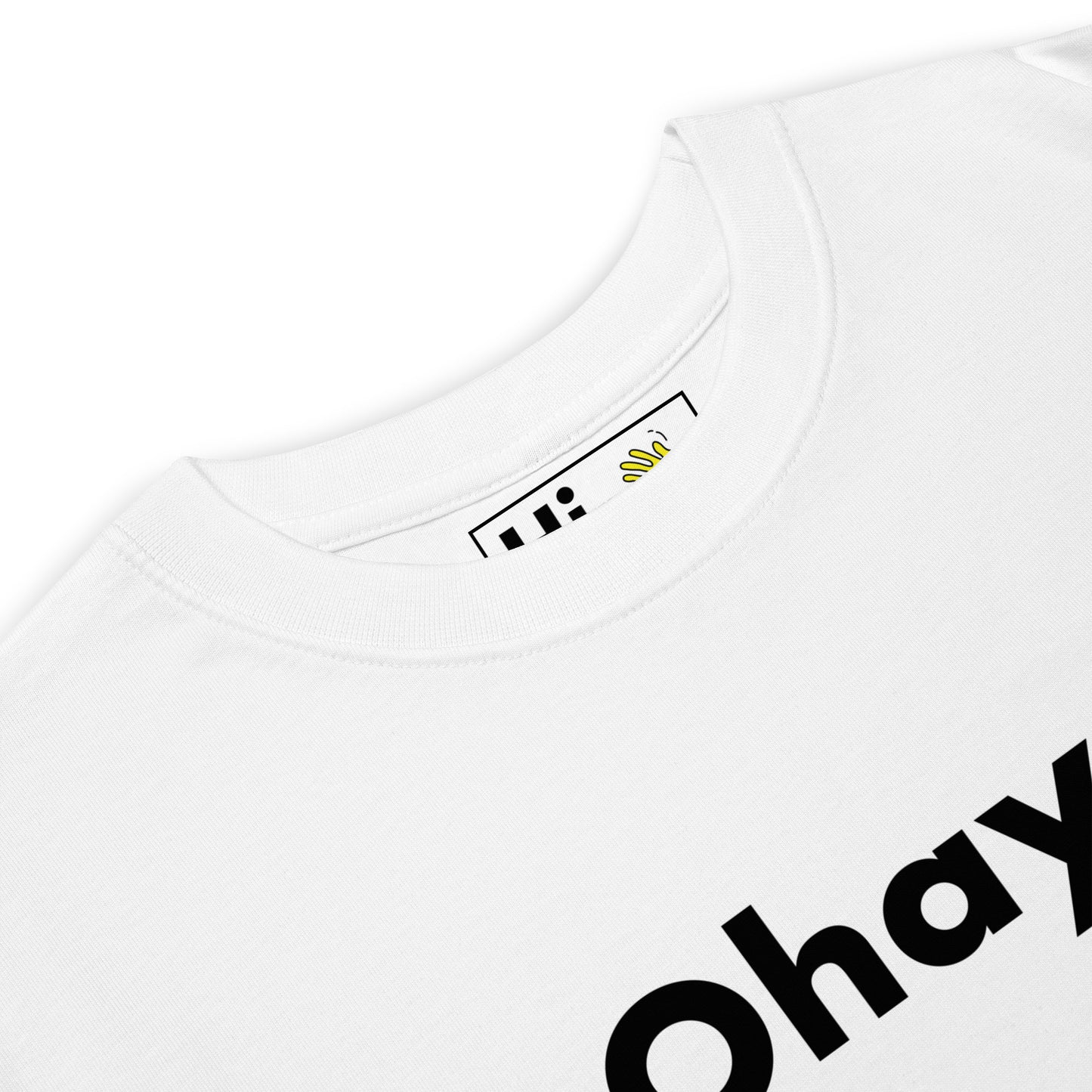 Hi Ohayo Japanese Greeting Good Morning T shirt in white front detail