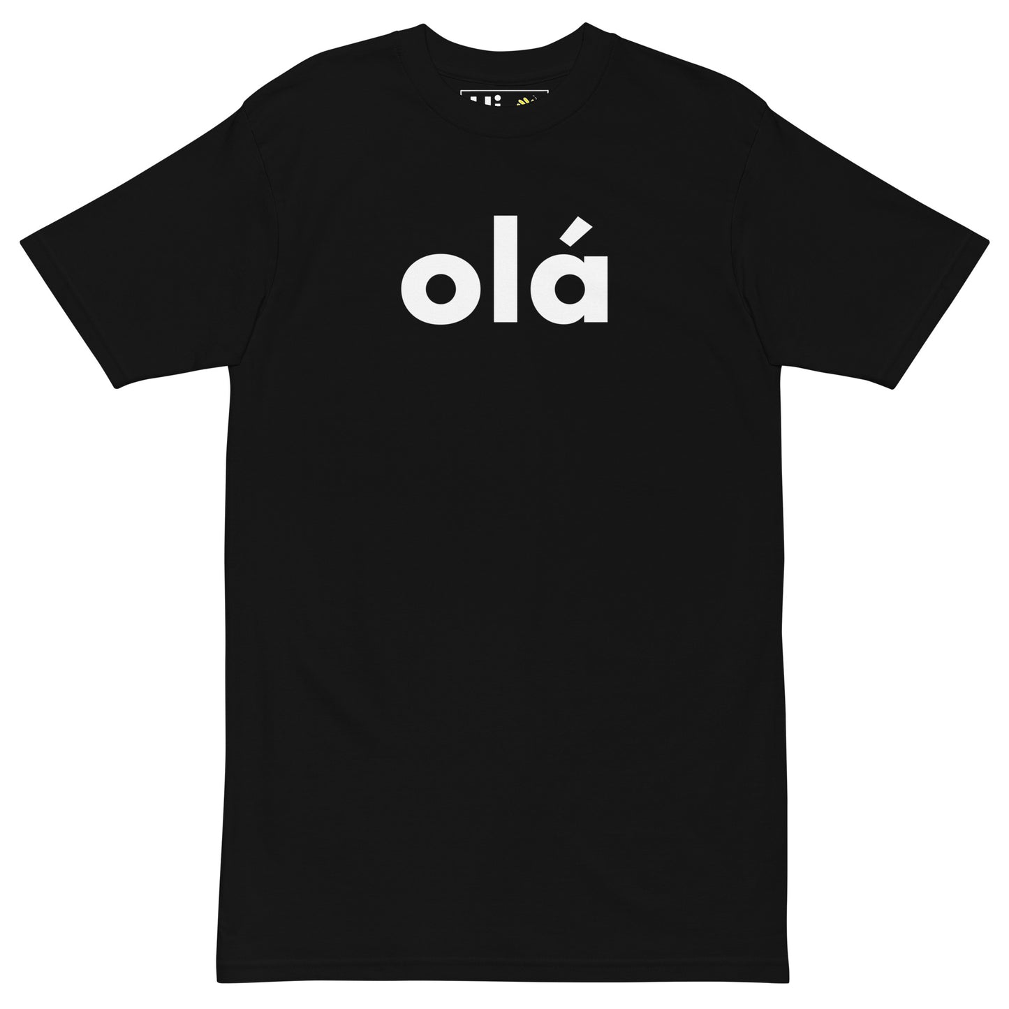 Hi Ola Portuguese Greeting T shirt in black front