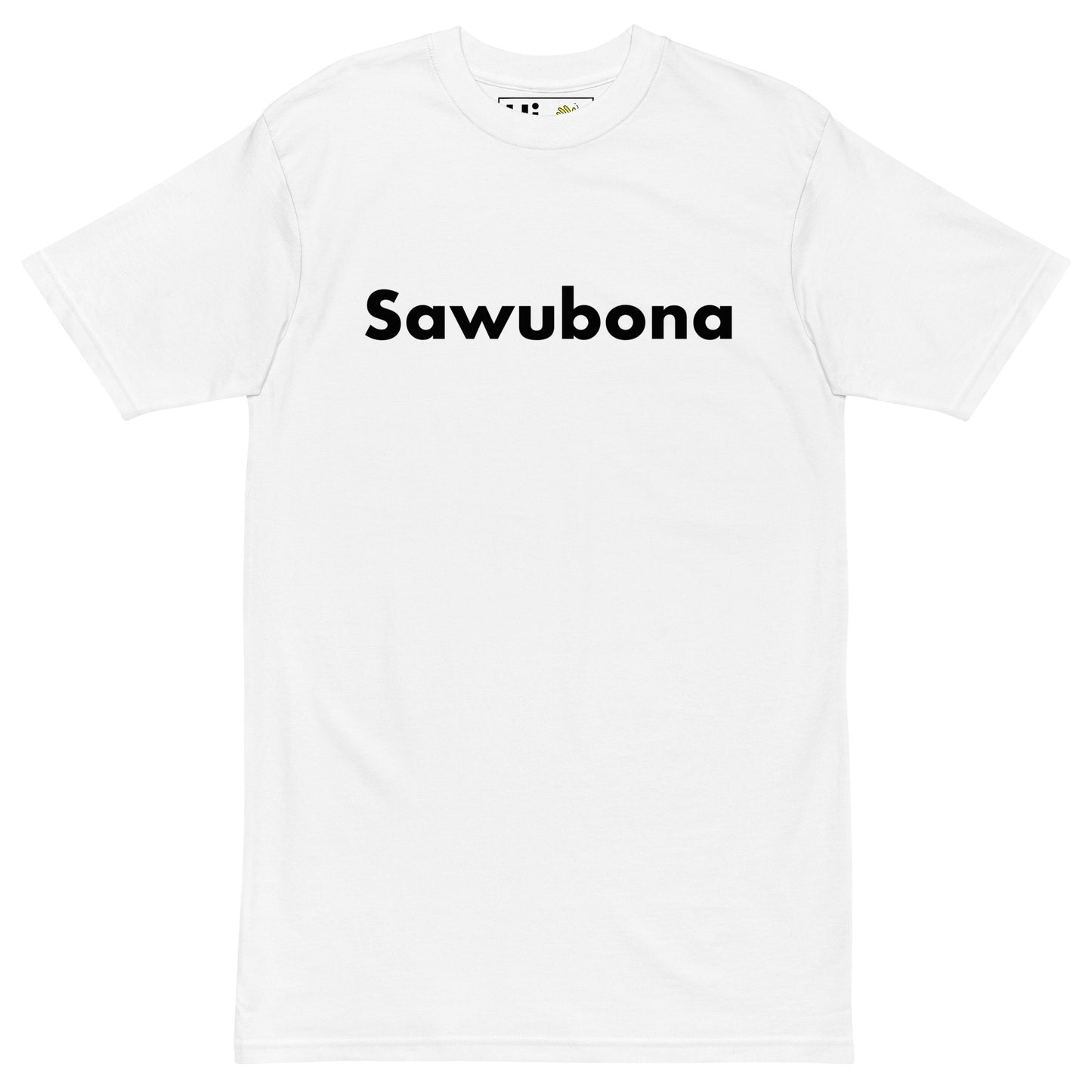 Hi Sawubona Zulu Greeting T shirt in white front