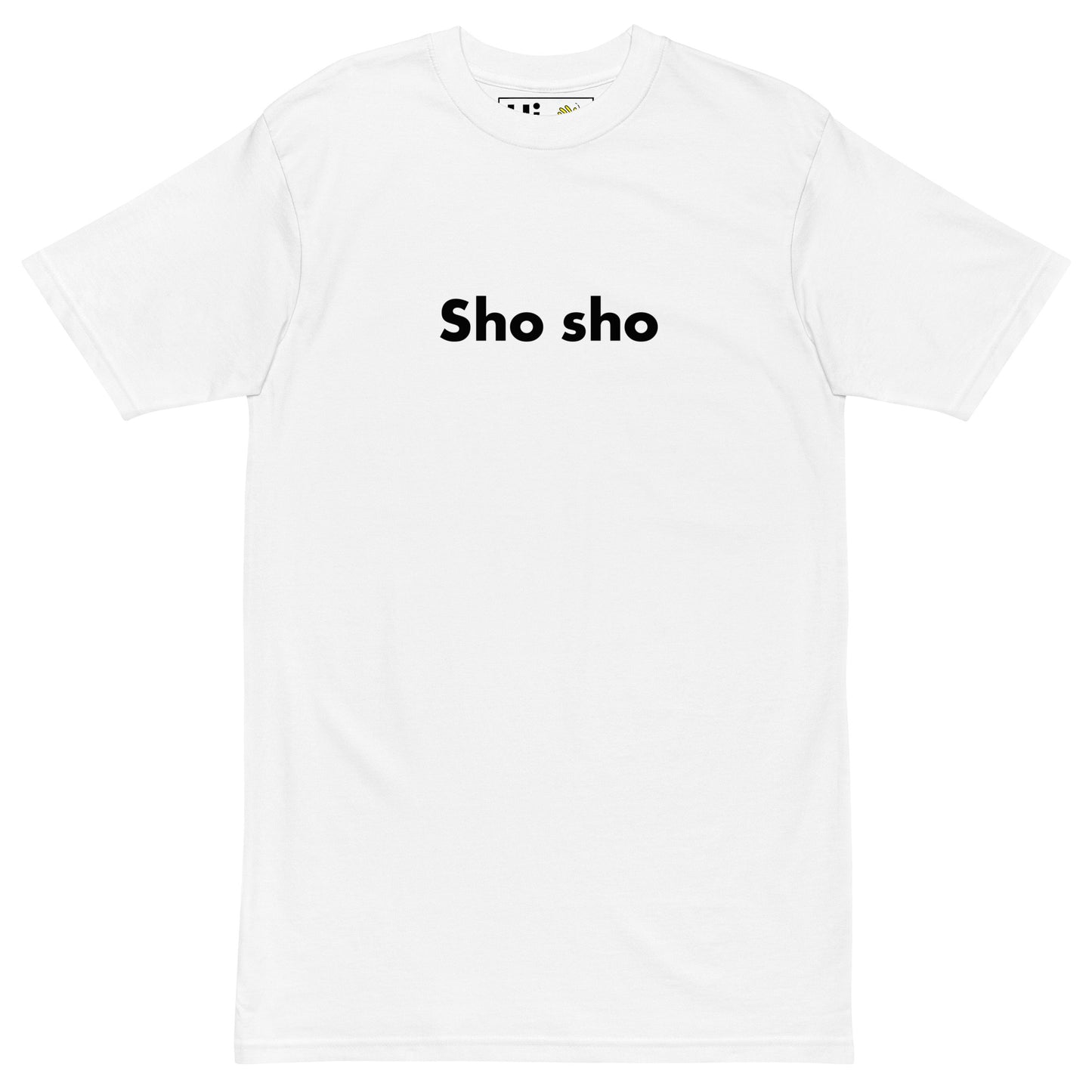 Hi Sho Sho South African Greeting T Shirt in white front