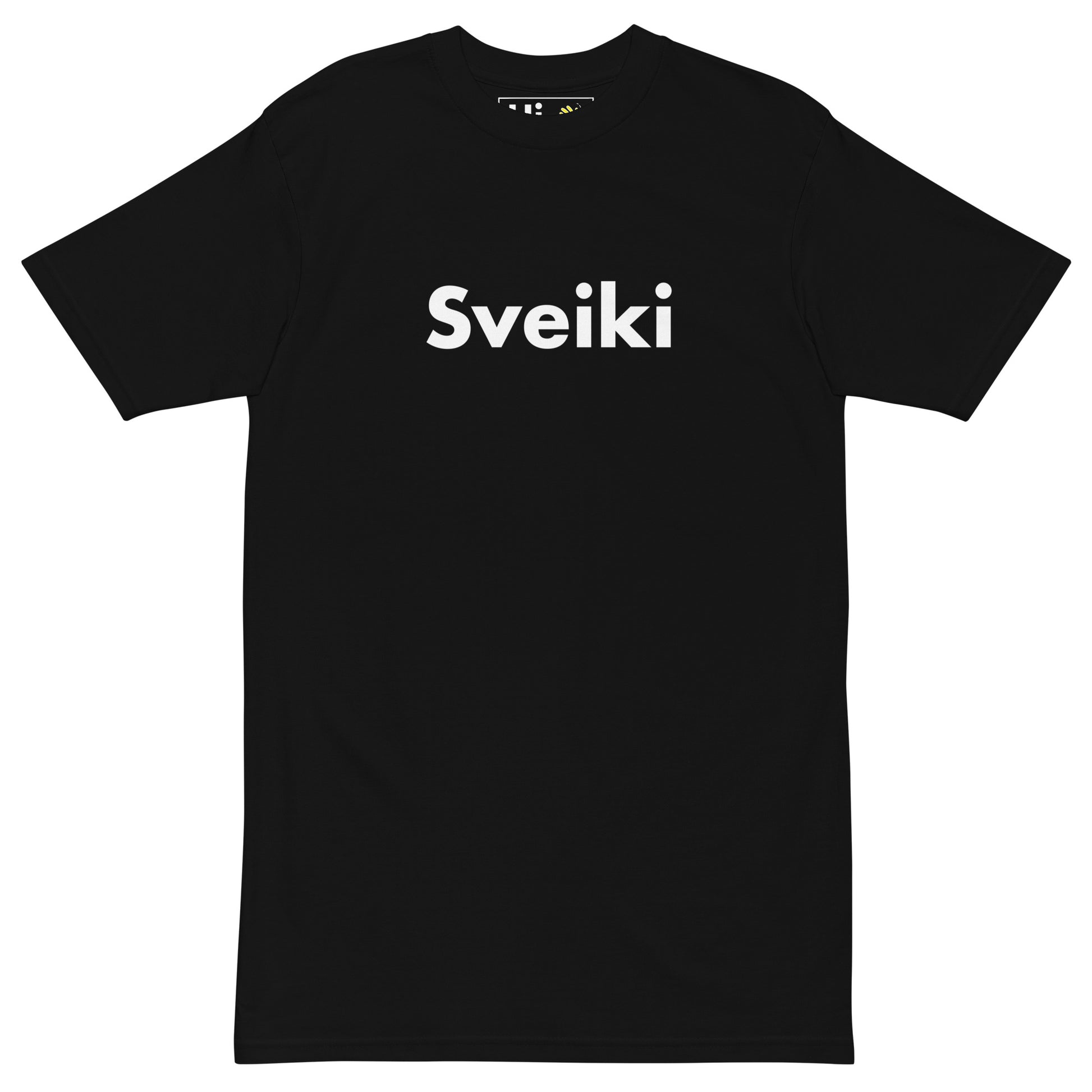 Hi Sveiki Latvian Greeting T Shirt in black front
