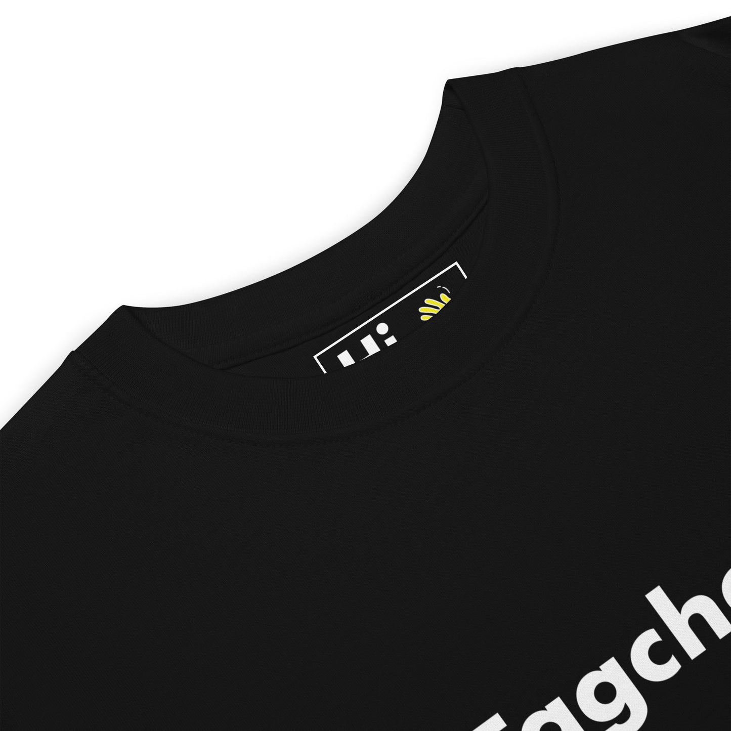 Hi Tagchen German Greeting T shirt in black front detail, Say Hi in German