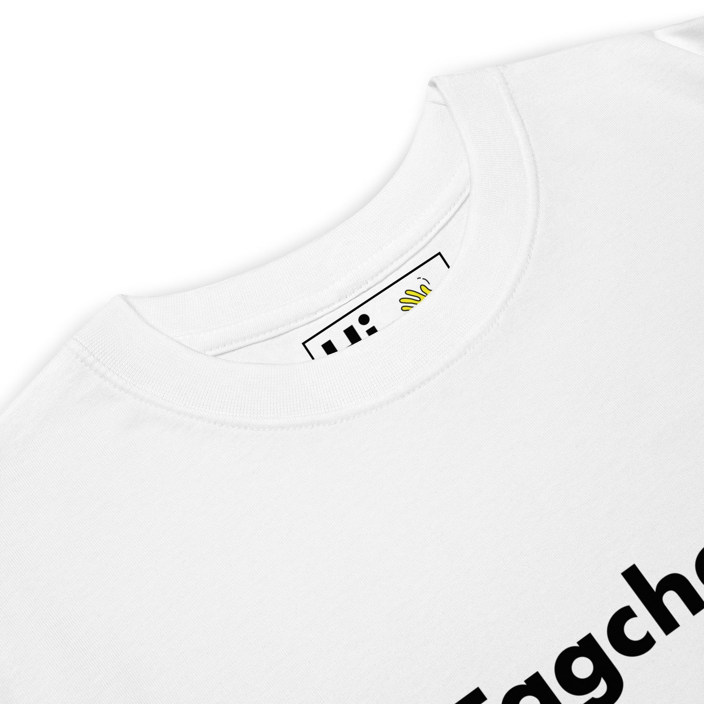 Hi Tagchen German Greeting T shirt in white front detail, Say Hi in German