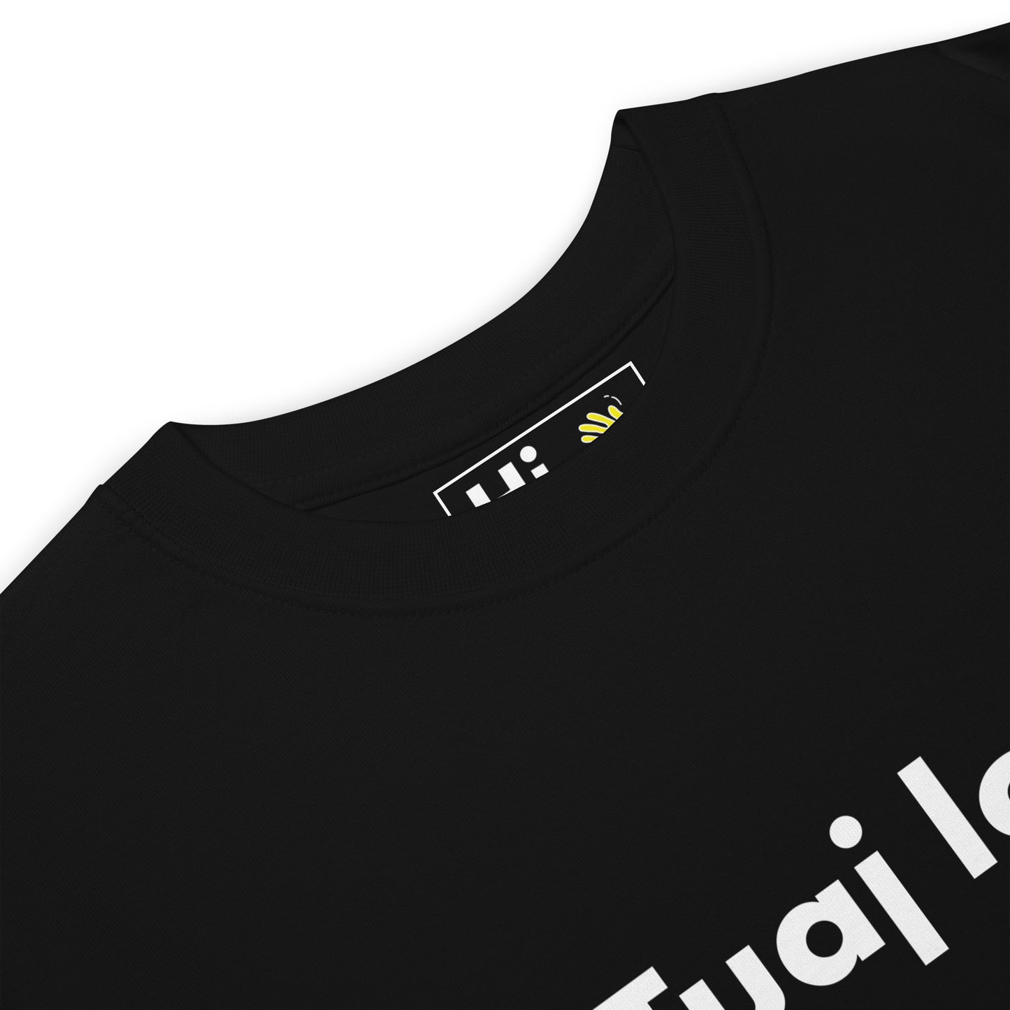 Hi Tuaj lov Hmong Greeting t shirt in black front detail, Hmong is a language spoken by about 8 million people in southwest China, Vietnam, Laos, Myanmar and Thailand