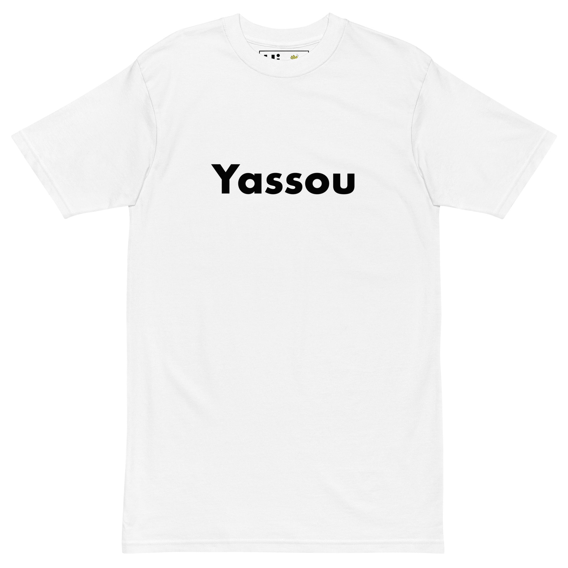 Hi Yassou Greek Greeting T shirt in white, front