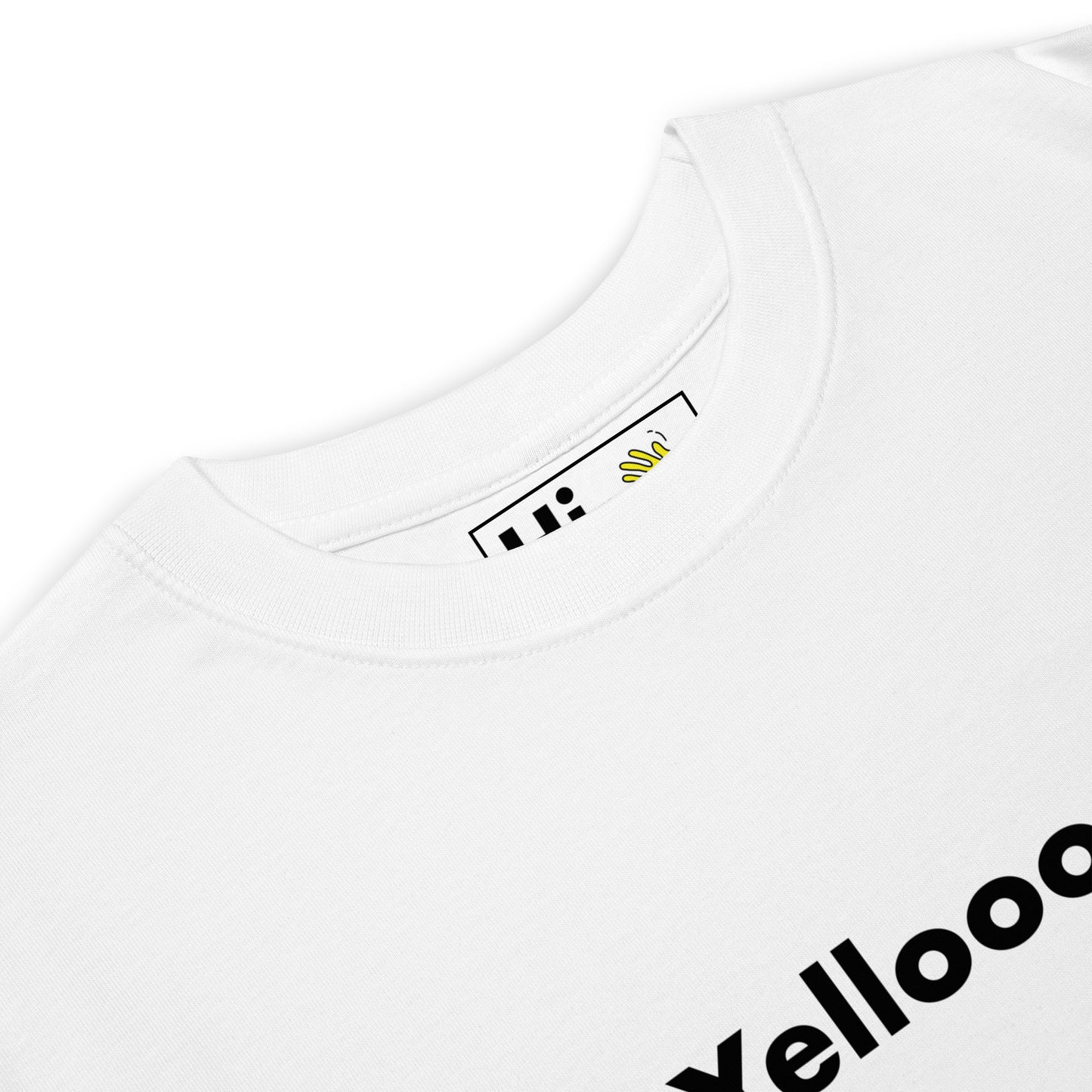 Hi Yelloooo Greet Tee in white front detail