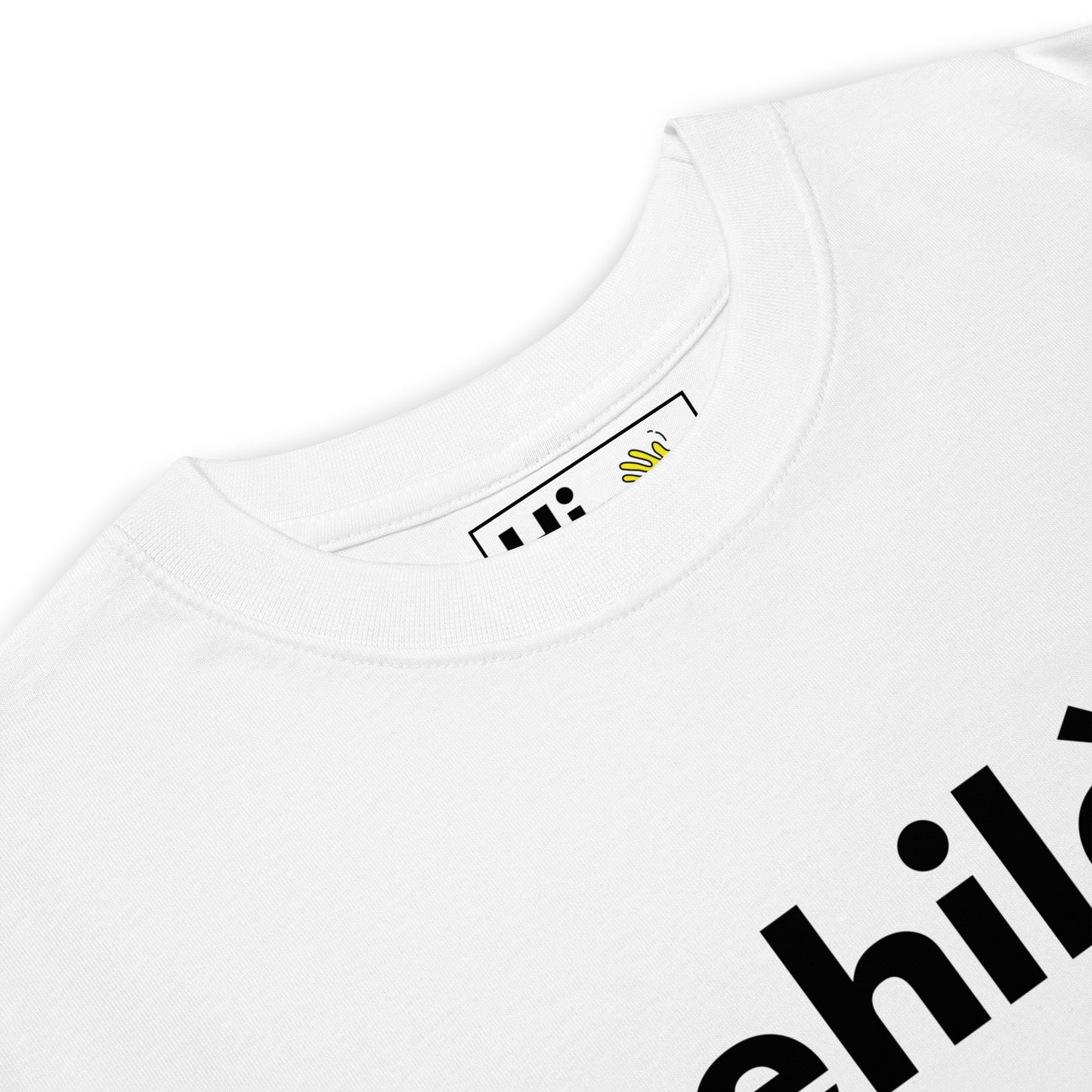 Hi ehilà Italian greeting t shirt in white front detail