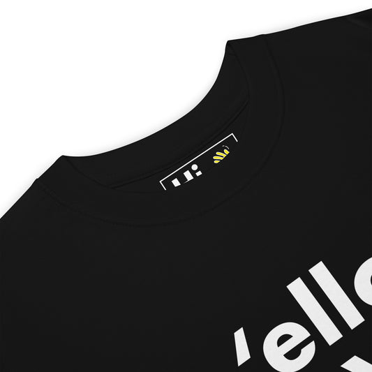 Hi ello love British Friendly Greeting T shirt in black front