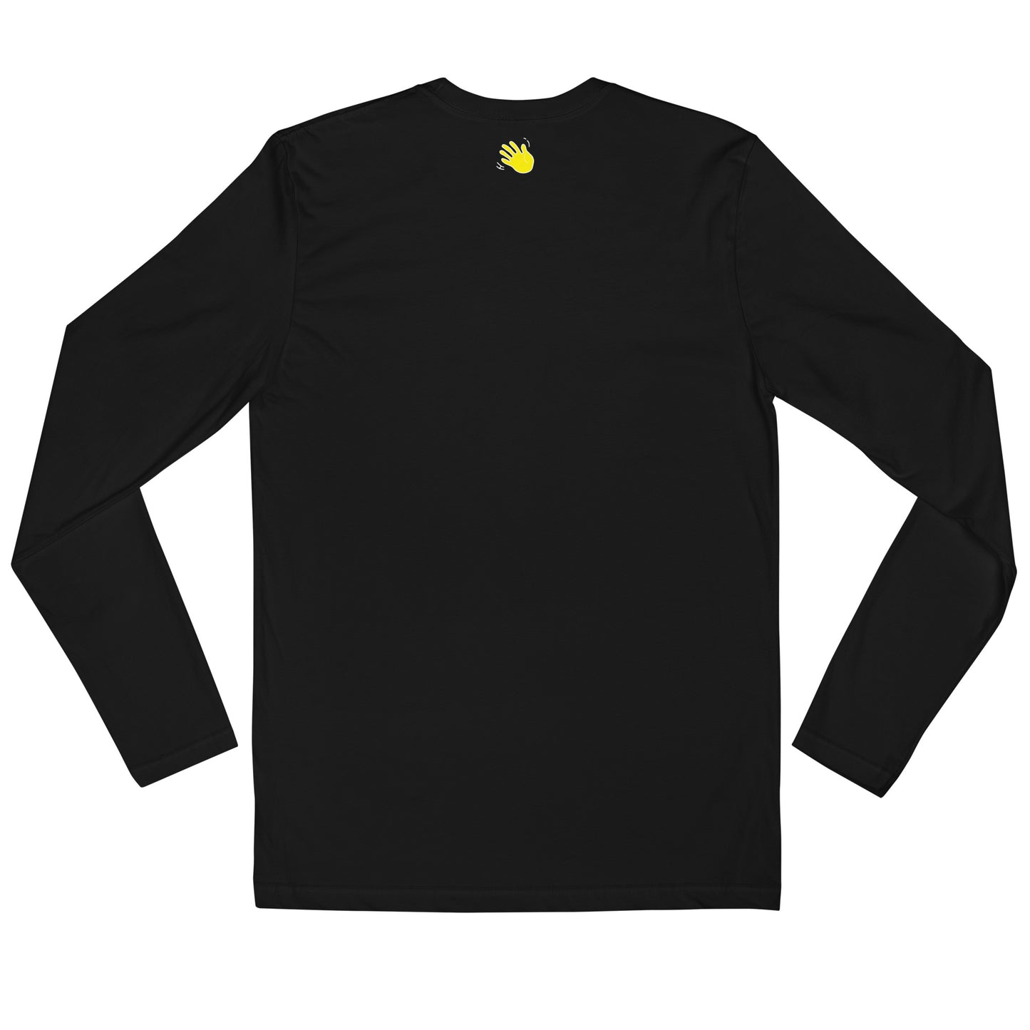 Hi Embroidered Long Sleeve shirt in black back with Hi waving hand emoji