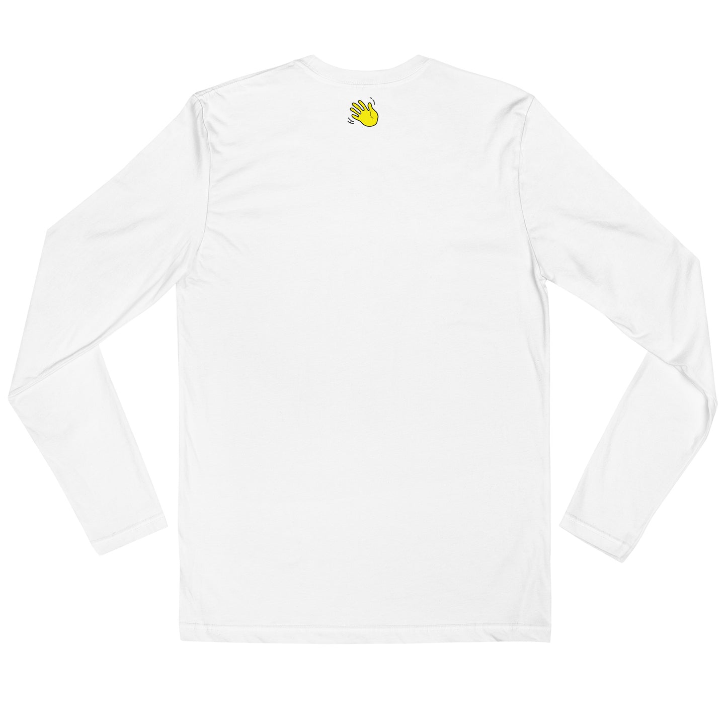 Hi Embroidered Long Sleeve shirt in white back with Hi waving hand emoji