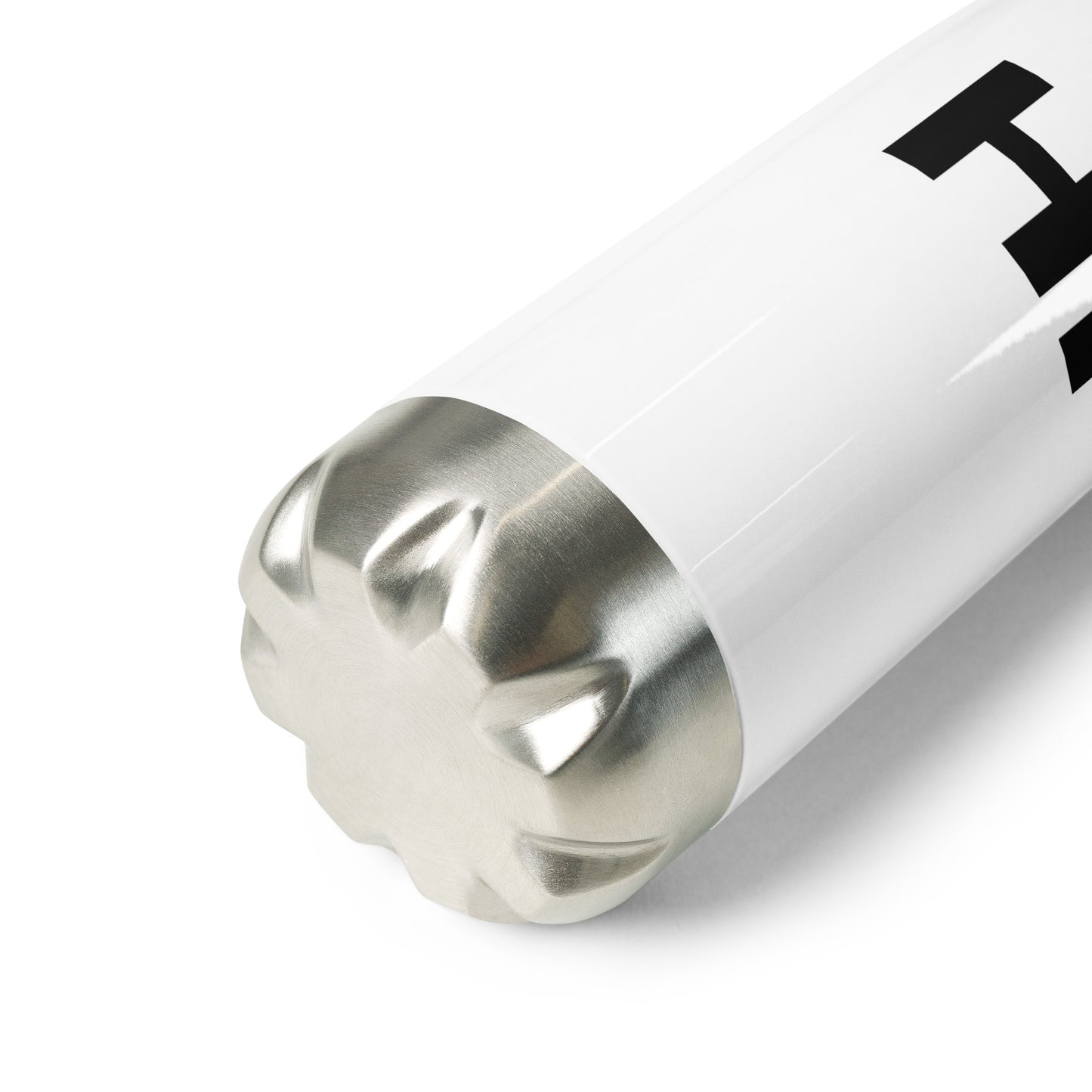 Hi Stainless Steel Water Bottle in white detail