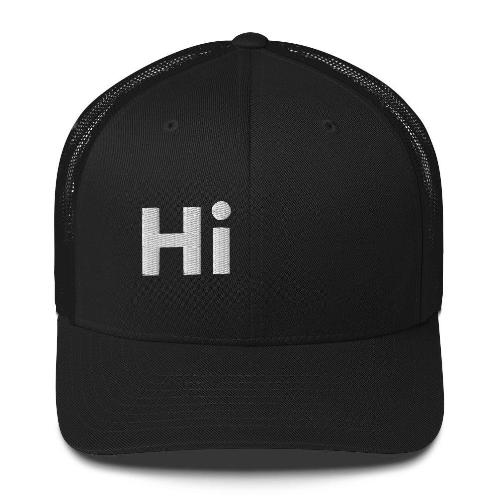 Hi Trucker Hat in black with white Hi logo