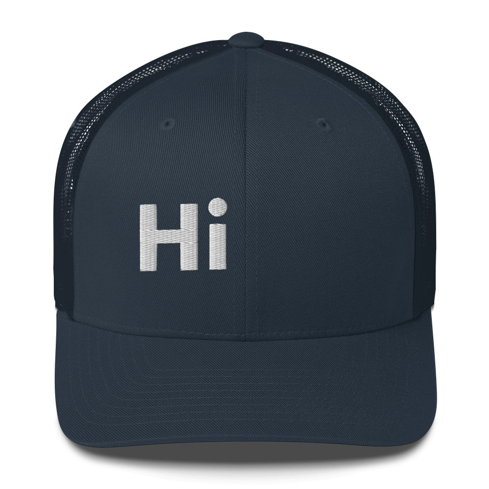 Hi Trucker Hat in navy with white Hi logo