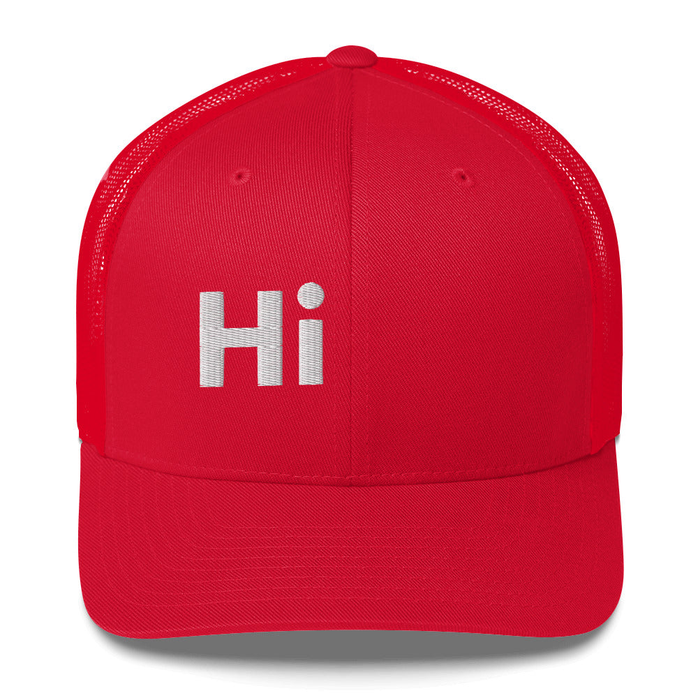 Hi Trucker Hat in red with white Hi logo