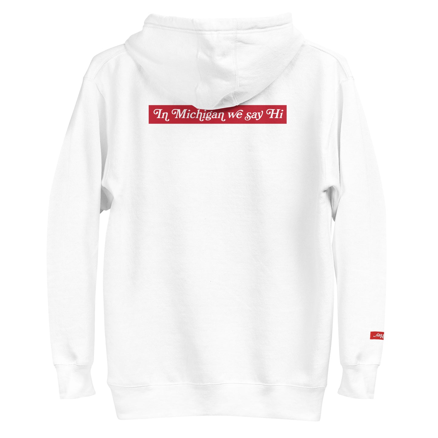 Hey Hey In Michigan We Say Hi Hoodie white detail back 