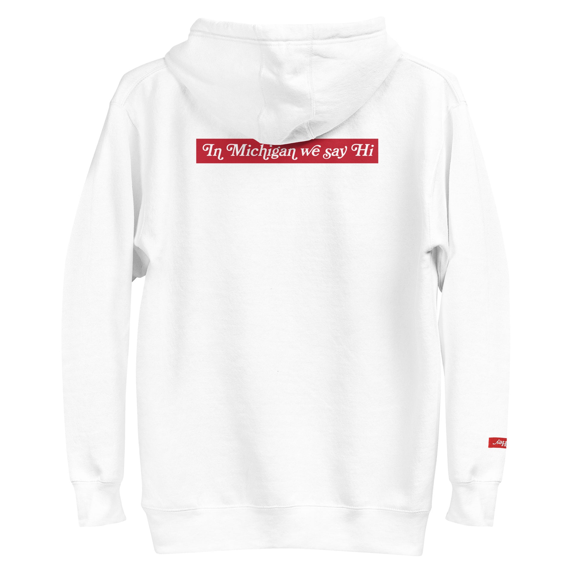 Hey Hey In Michigan We Say Hi Hoodie white detail back 