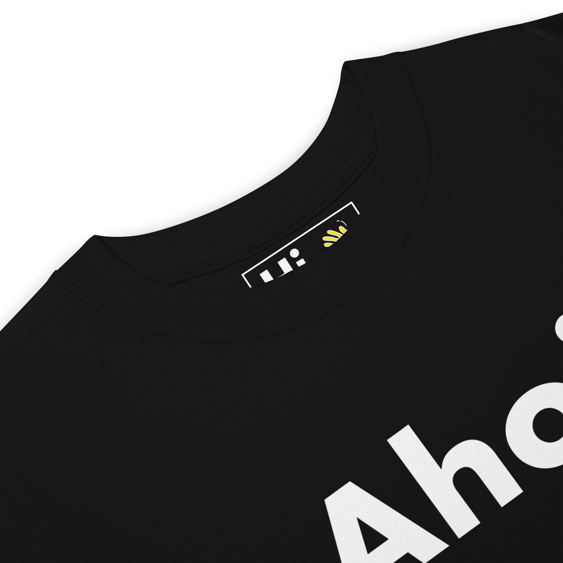 Hi Ahoj Czech Greeting T Shirt in black front detail, Ahoj is pronounced just like Ahoy