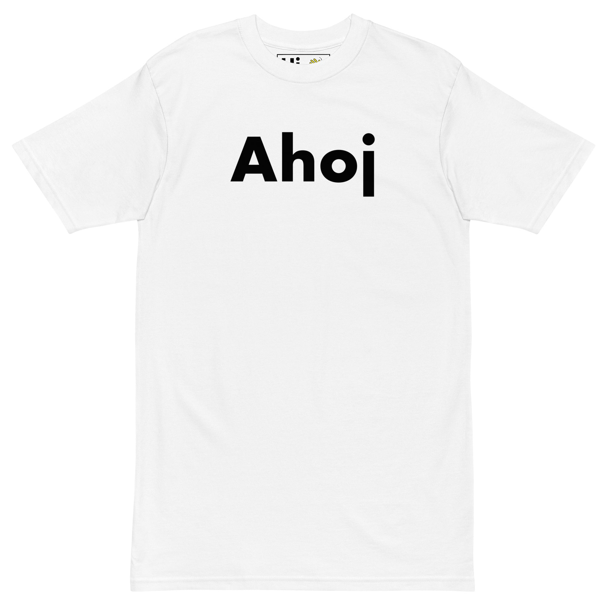 Hi Ahoj Czech Greeting T Shirt in white, Ahoj is pronounced just like Ahoy