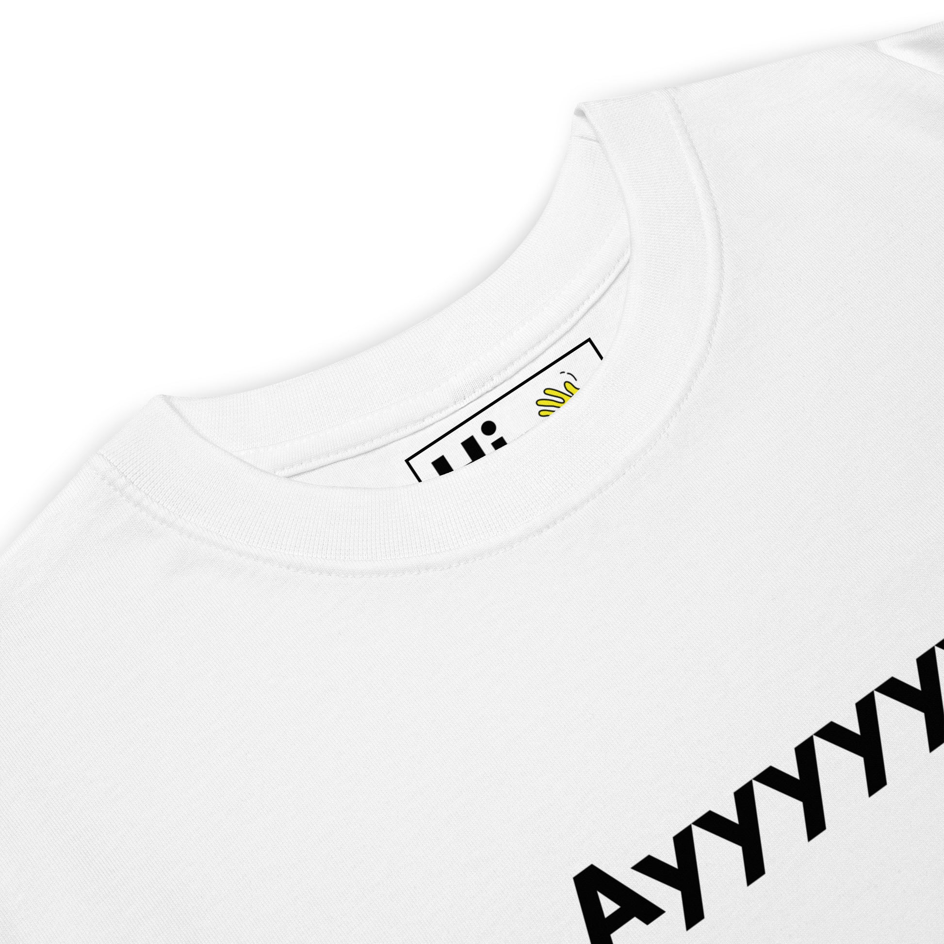 Hi Ayyyyyy Greet Tee in white front detail