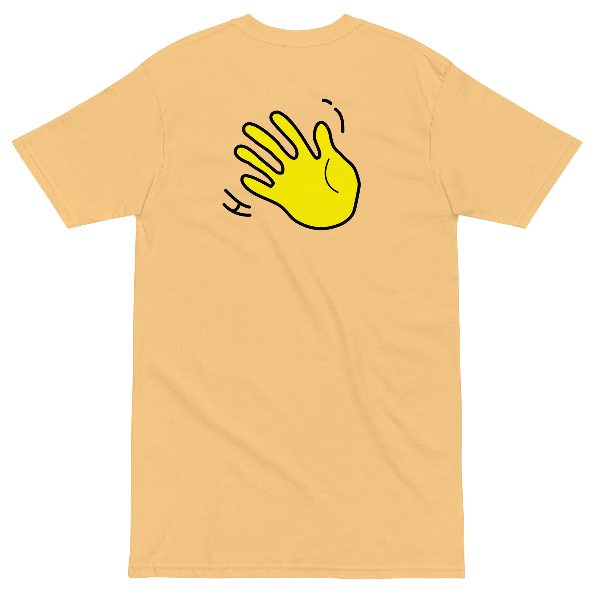 Hi Bello Minions Despicable Me Greeting T shirt in yellow back with Hi waving hand emoji on back