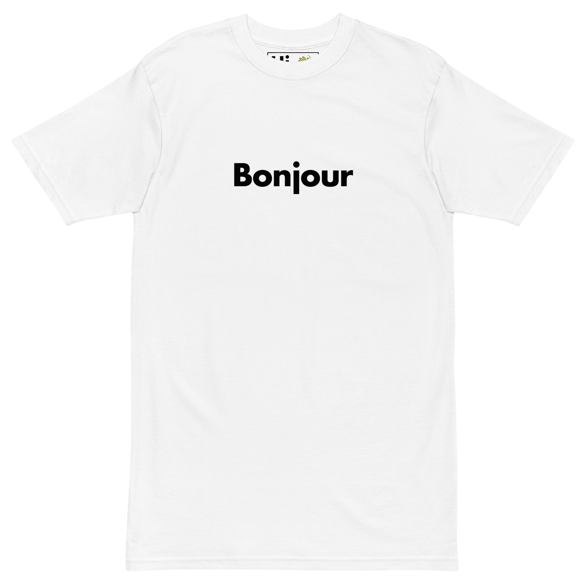 Hi Bonjour French Greeting t shirt in white