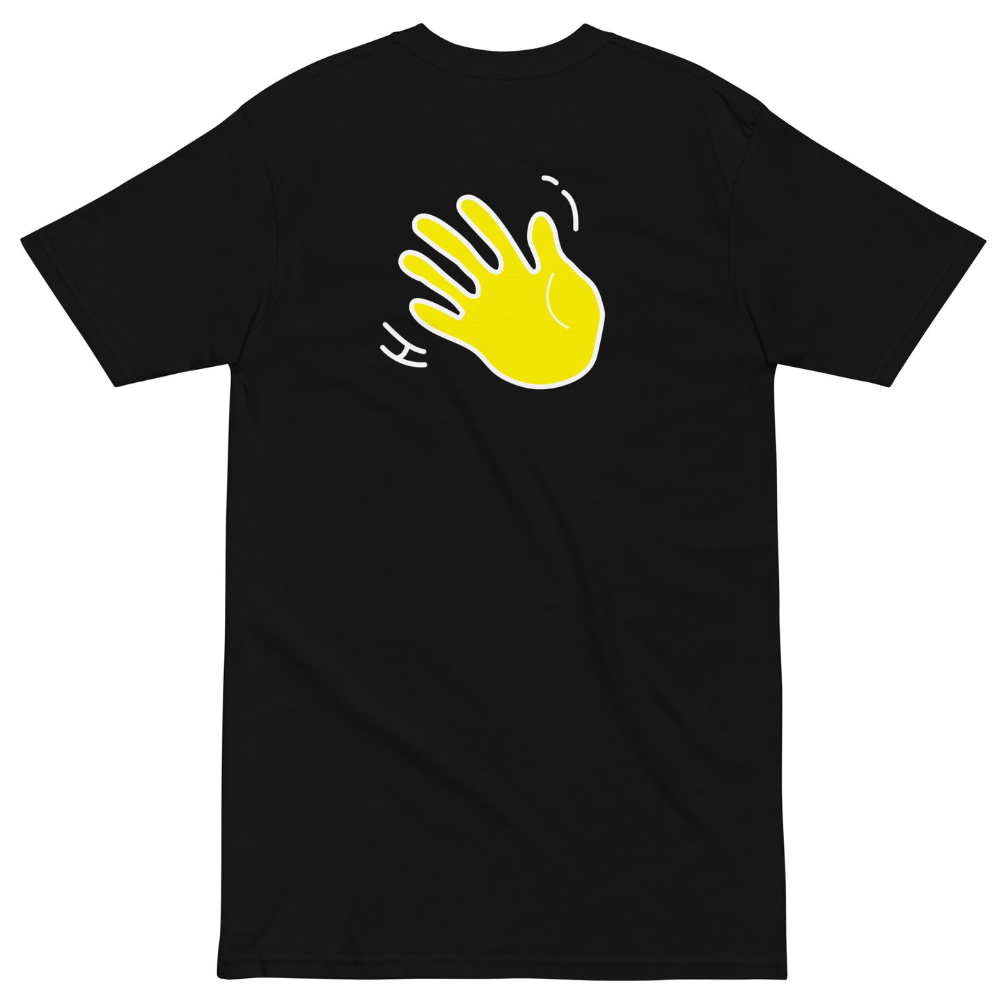 Hi Bonswa Haitian Creole Greeting t shirt in black back with Hi waving hand emoji