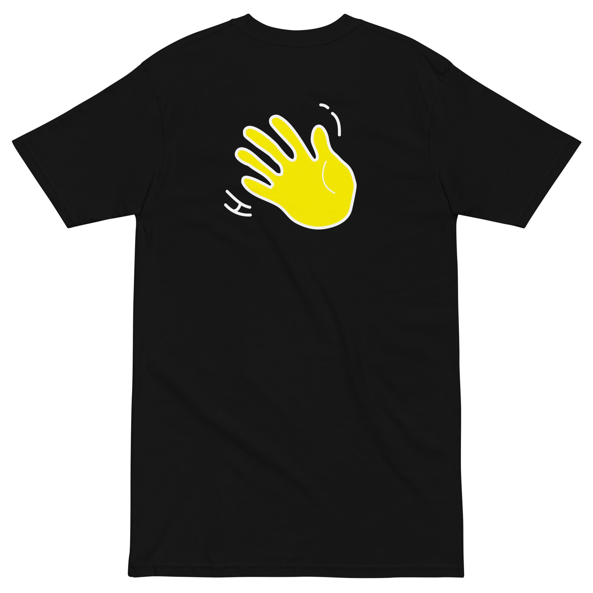 Hi Bonswa Haitian Creole Greeting t shirt in black back with Hi waving hand emoji