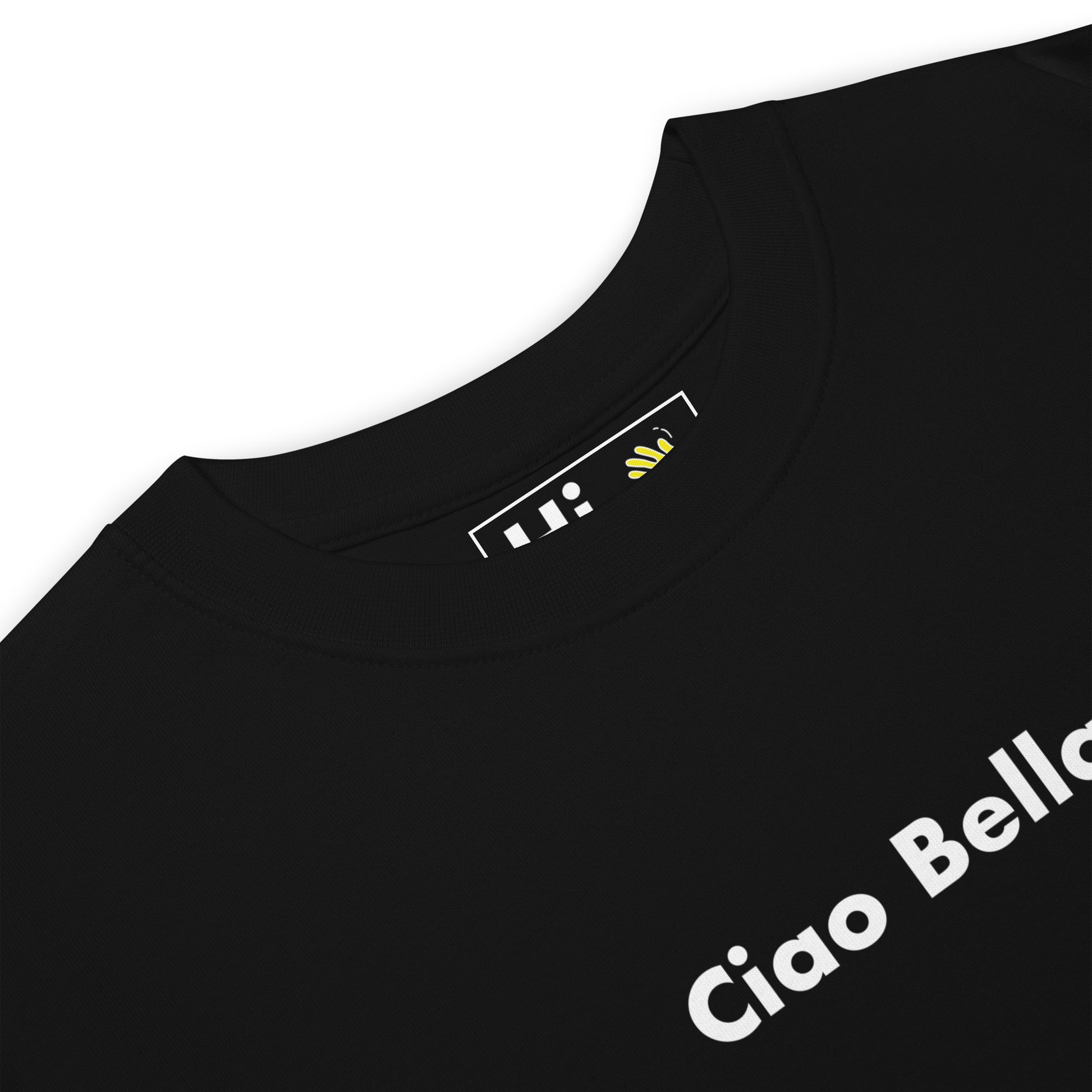 Hi Ciao Bella Italian Greeting Tee in black front detail