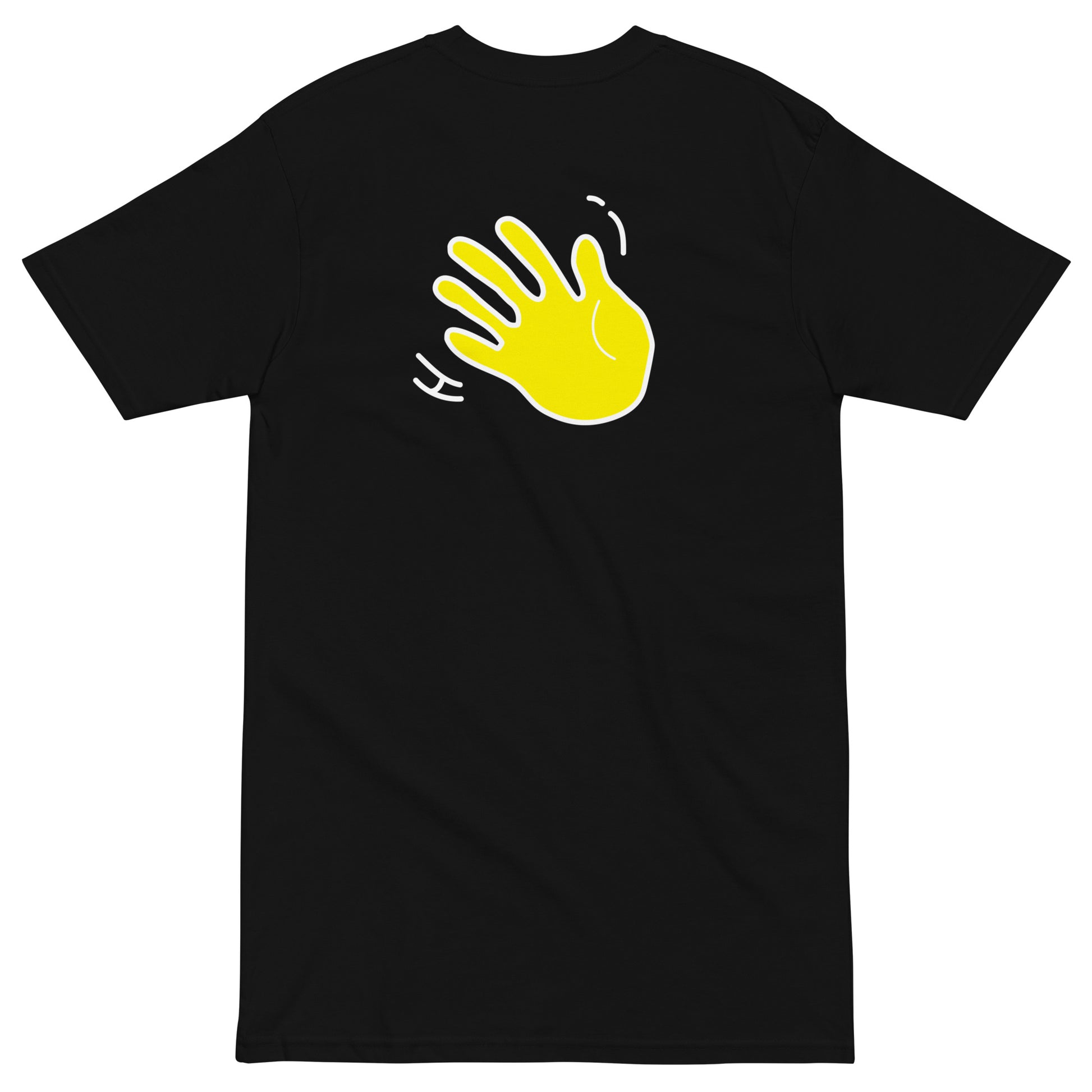 Hi Ciao Italian Greeting t shirt in black back with Hi waving hand emoji